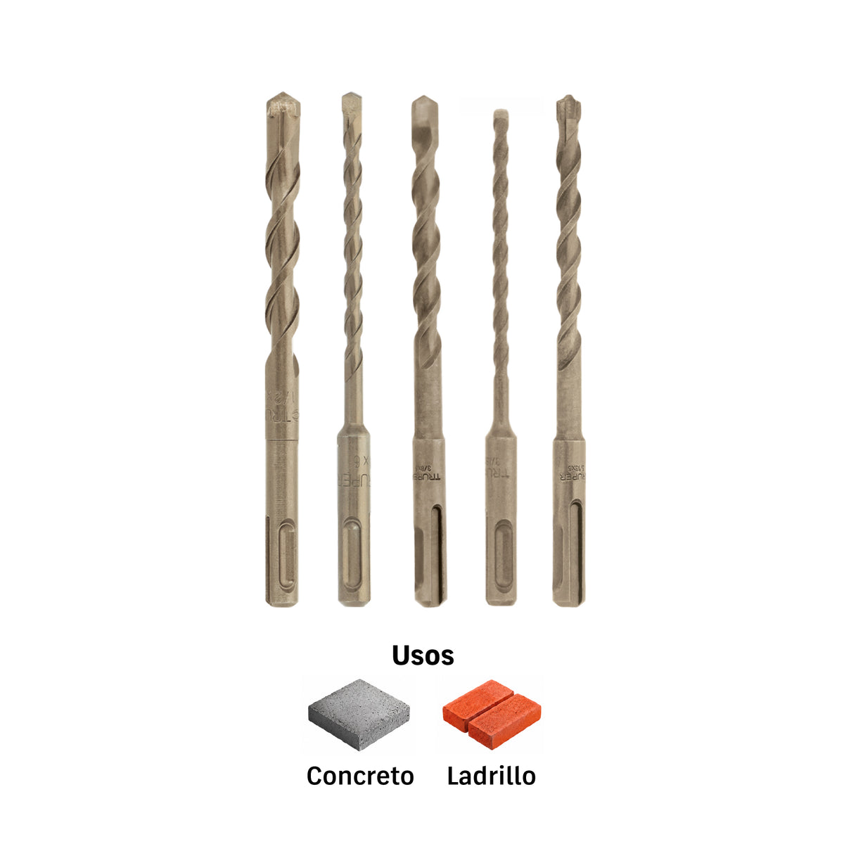 Juego de 5 brocas para concreto SDS Plus, Truper