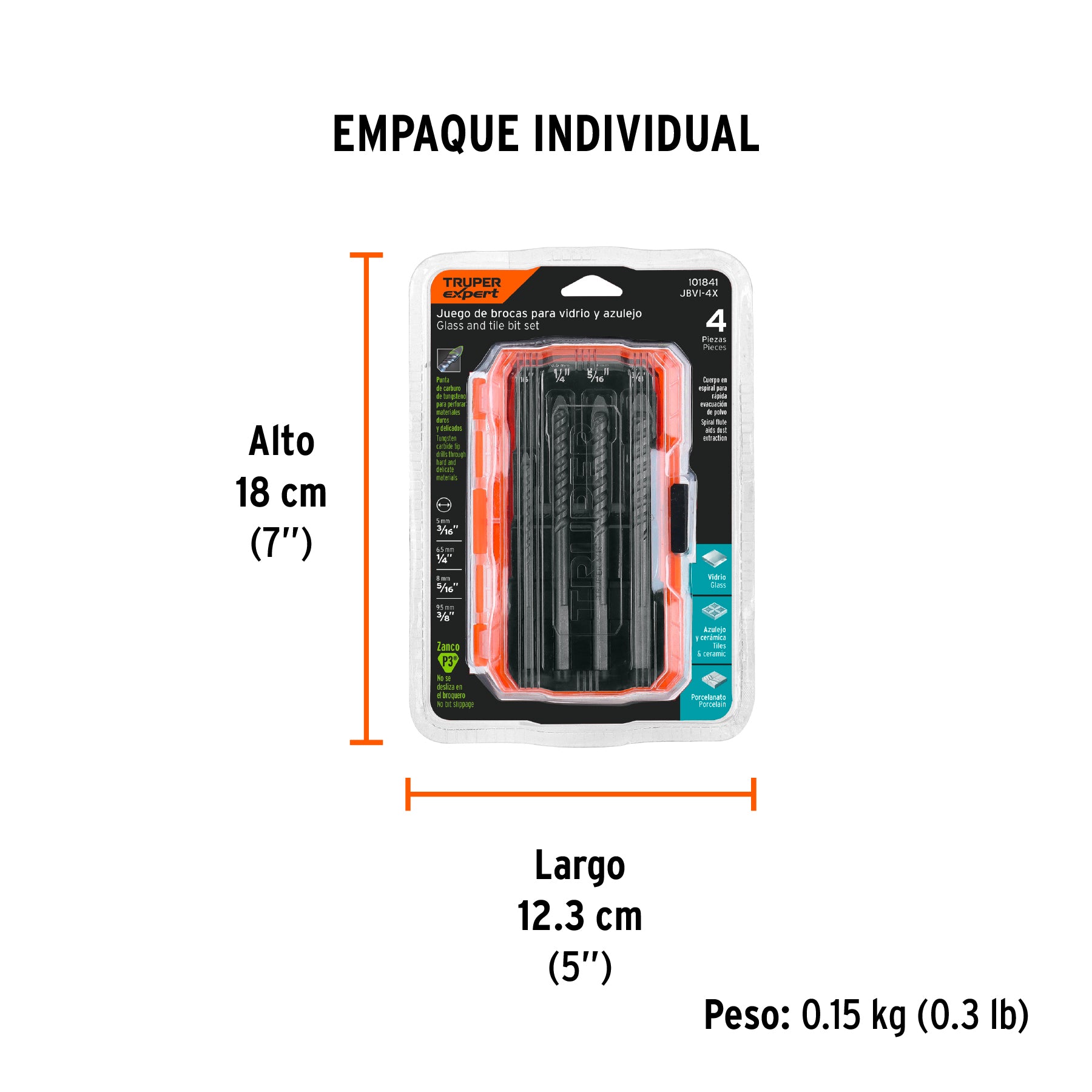 Juego de brocas p/vidrio y azulejo, 4 pzas, Truper Expert