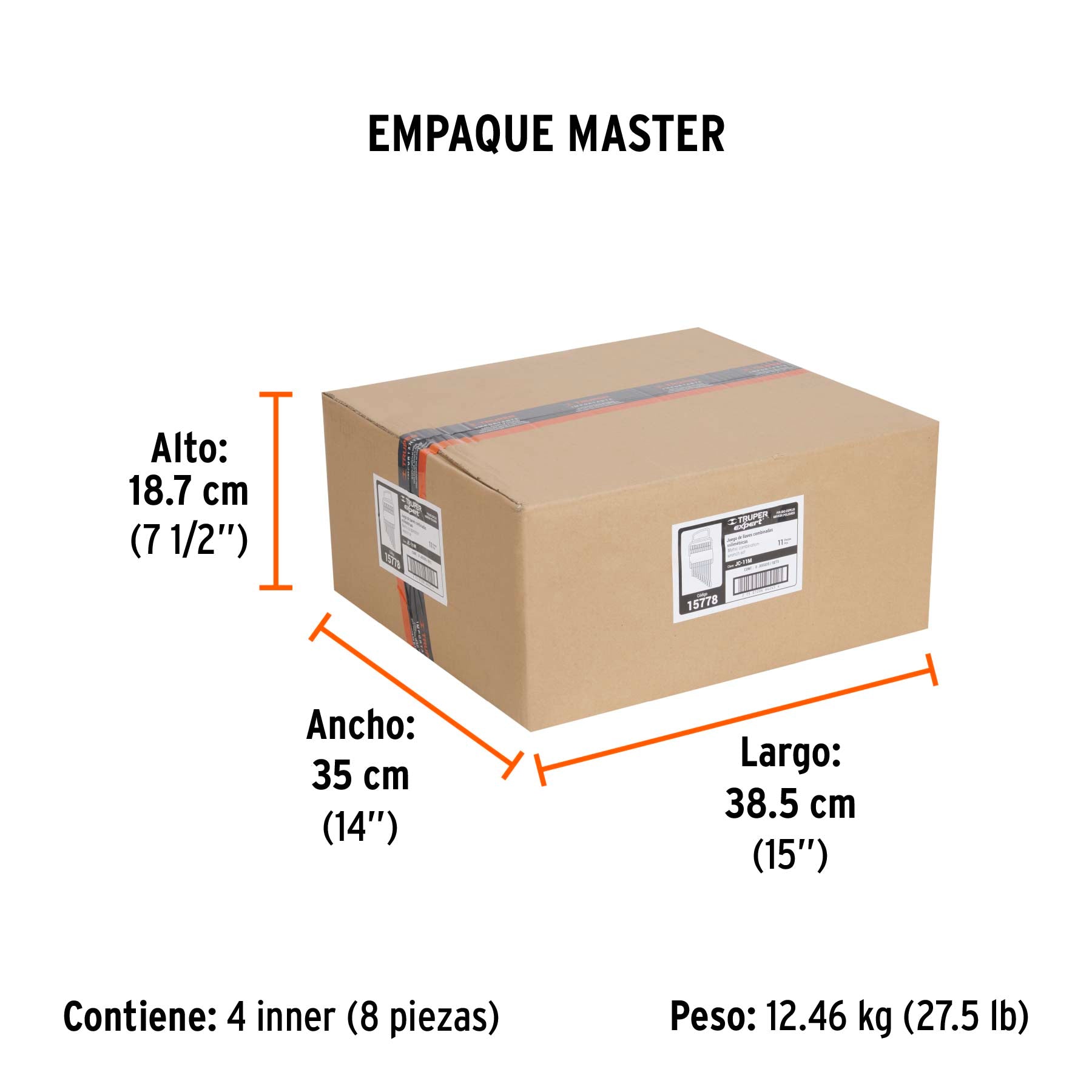 Juego de llaves combinadas, 11 piezas, pulidas, milimétricas
