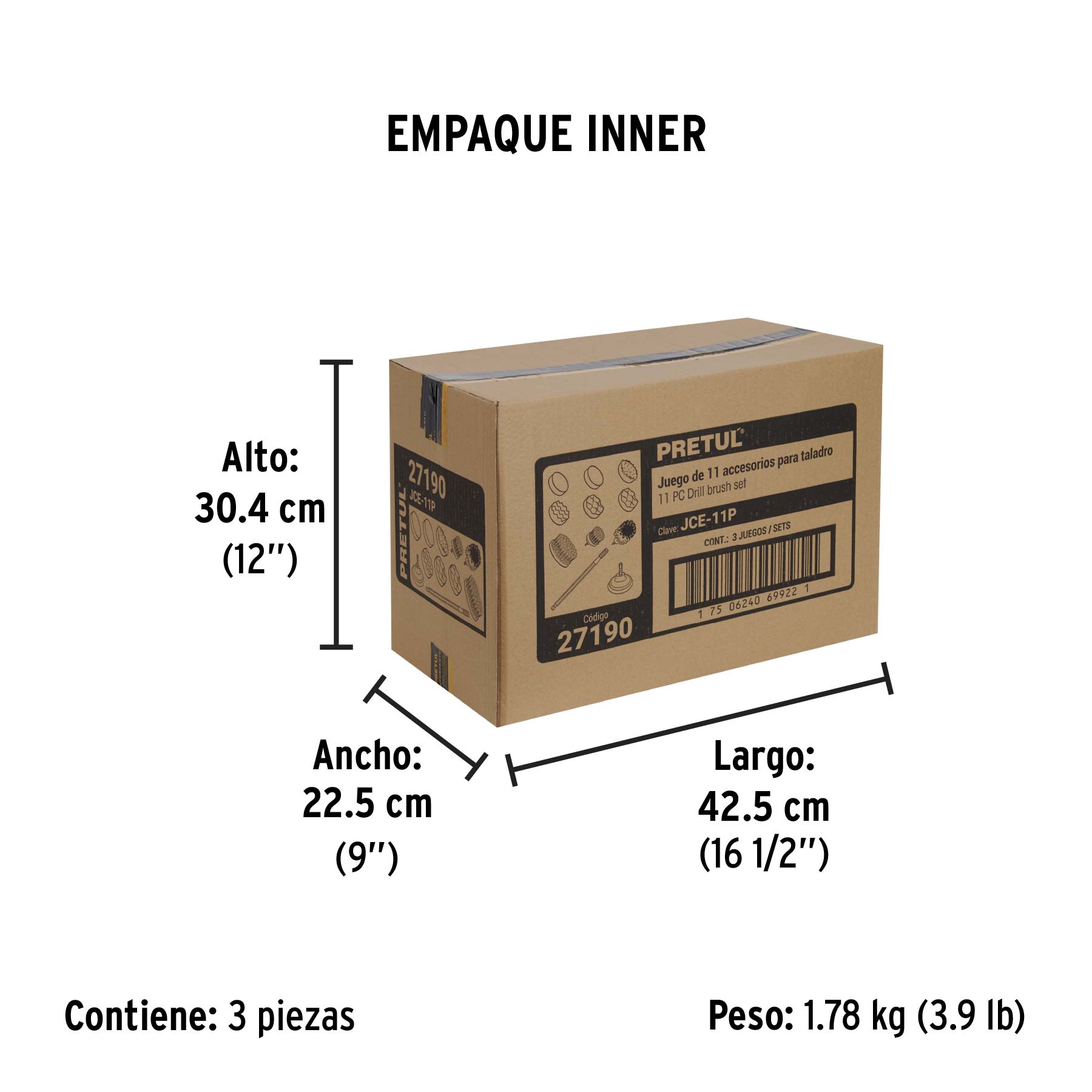 Juego 11 accesorios de limpieza y pulido p/taladro, Pretul