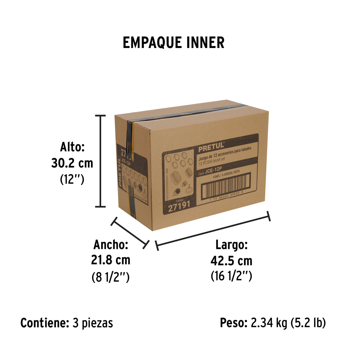 Juego 12 accesorios de limpieza y asentado p/taladro, Pretul