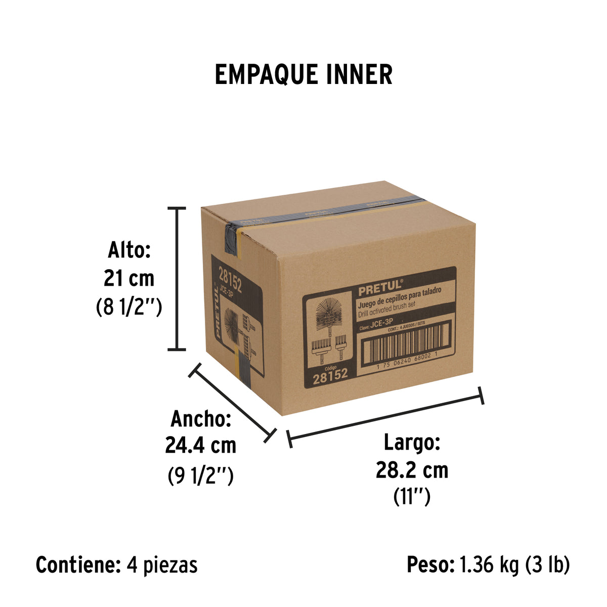 Juego de 3 cepillos multiusos para taladro, PRETUL