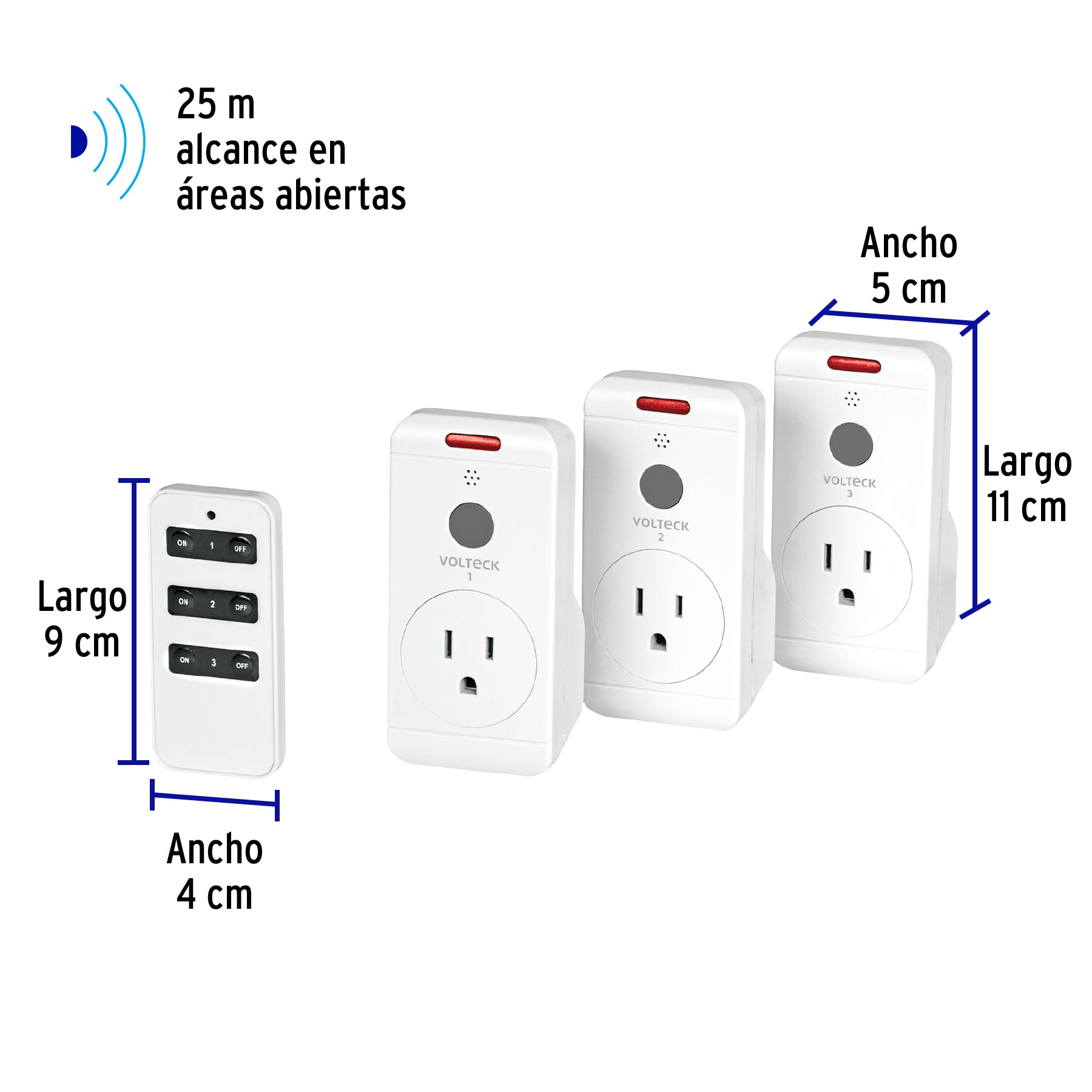 Juego de 3 Contactos con control remoto, Volteck
