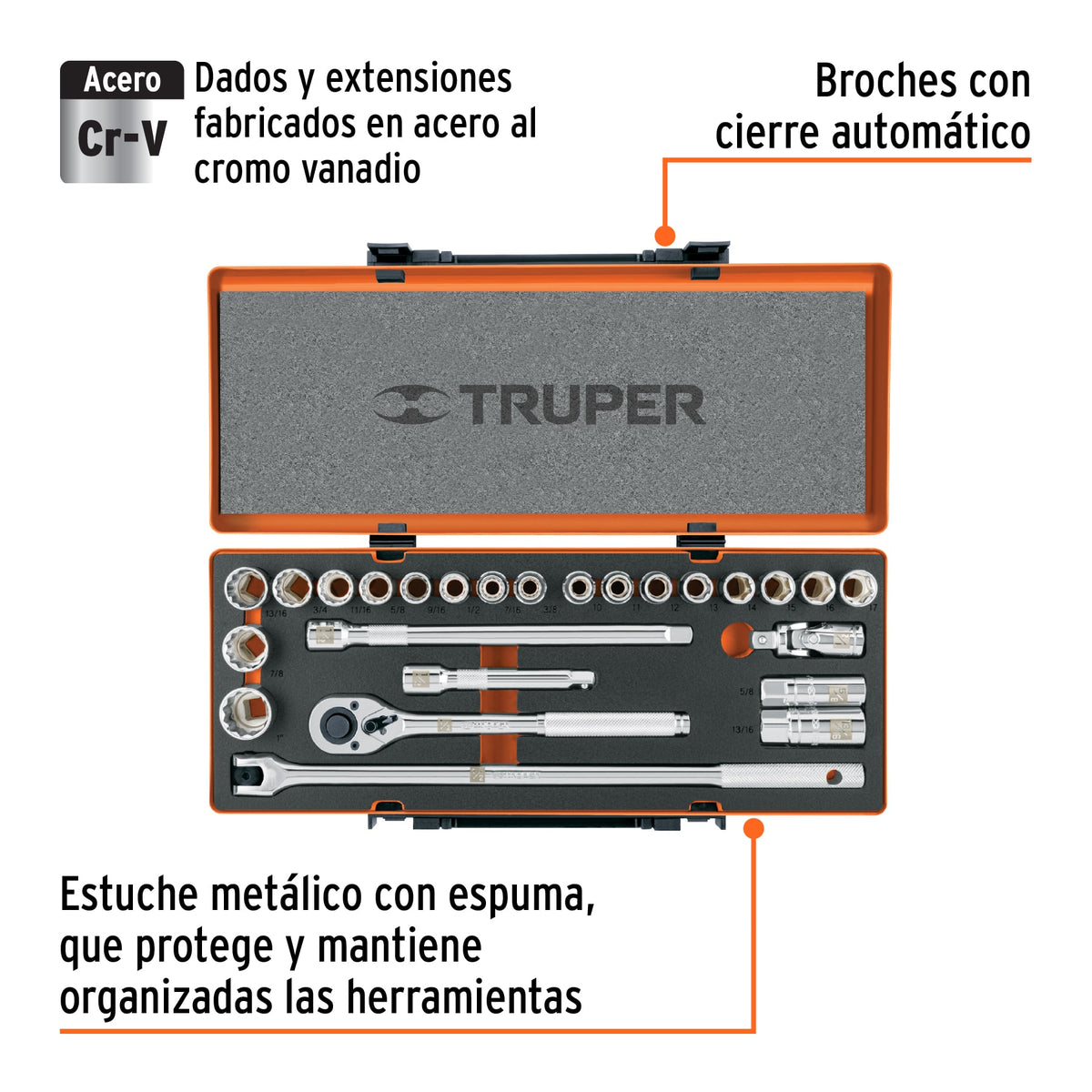 Juego de autoclé, cuadro 1/2", 25 piezas, std y mm
