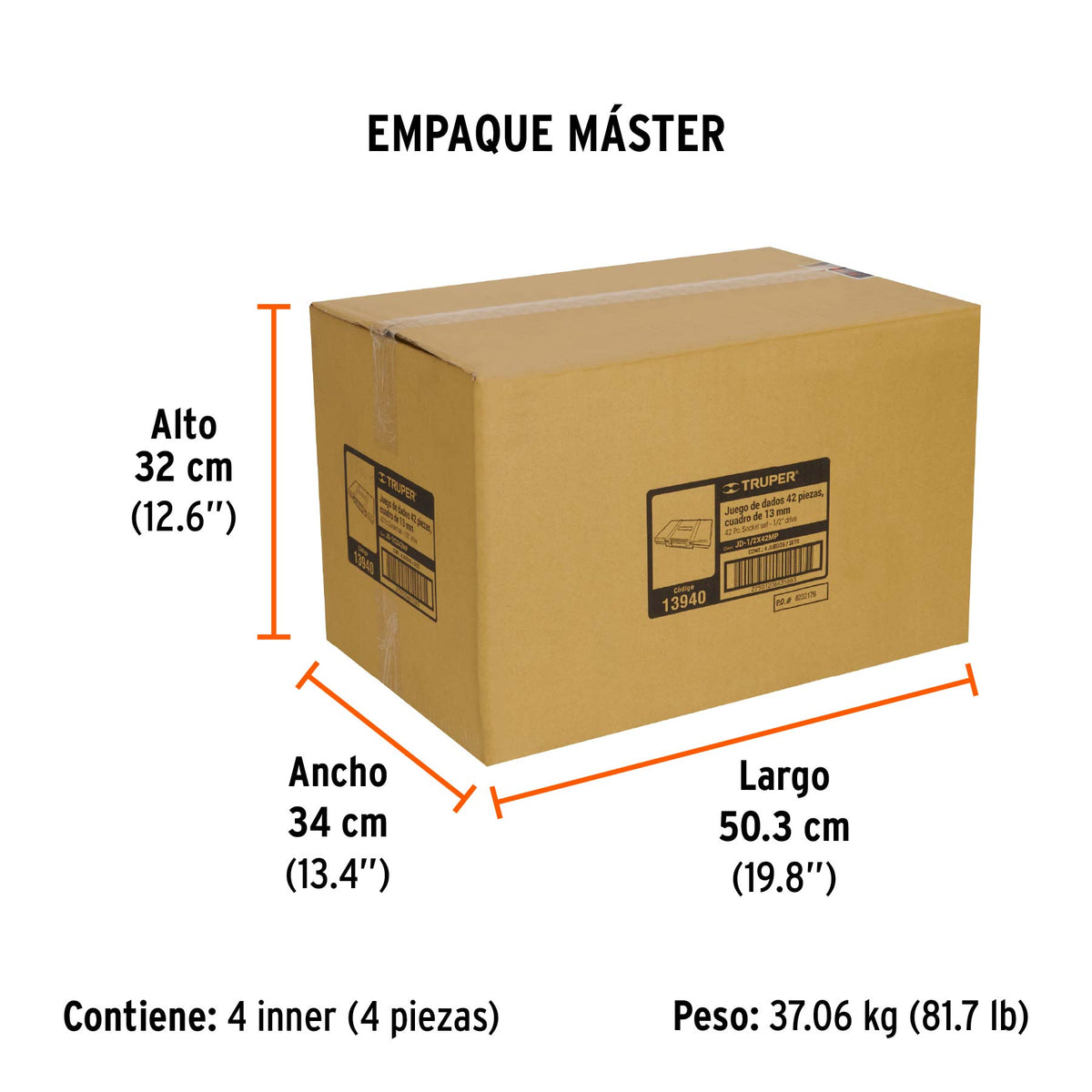 Juego de autoclé, cuadro 1/2", 42 piezas, std y mm