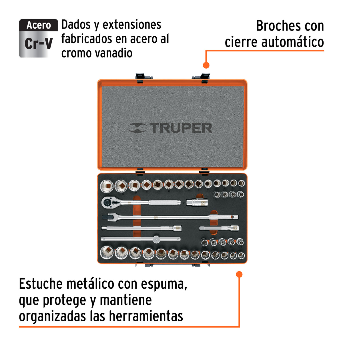 Juego de autoclé, cuadro 1/2", 42 piezas, std y mm