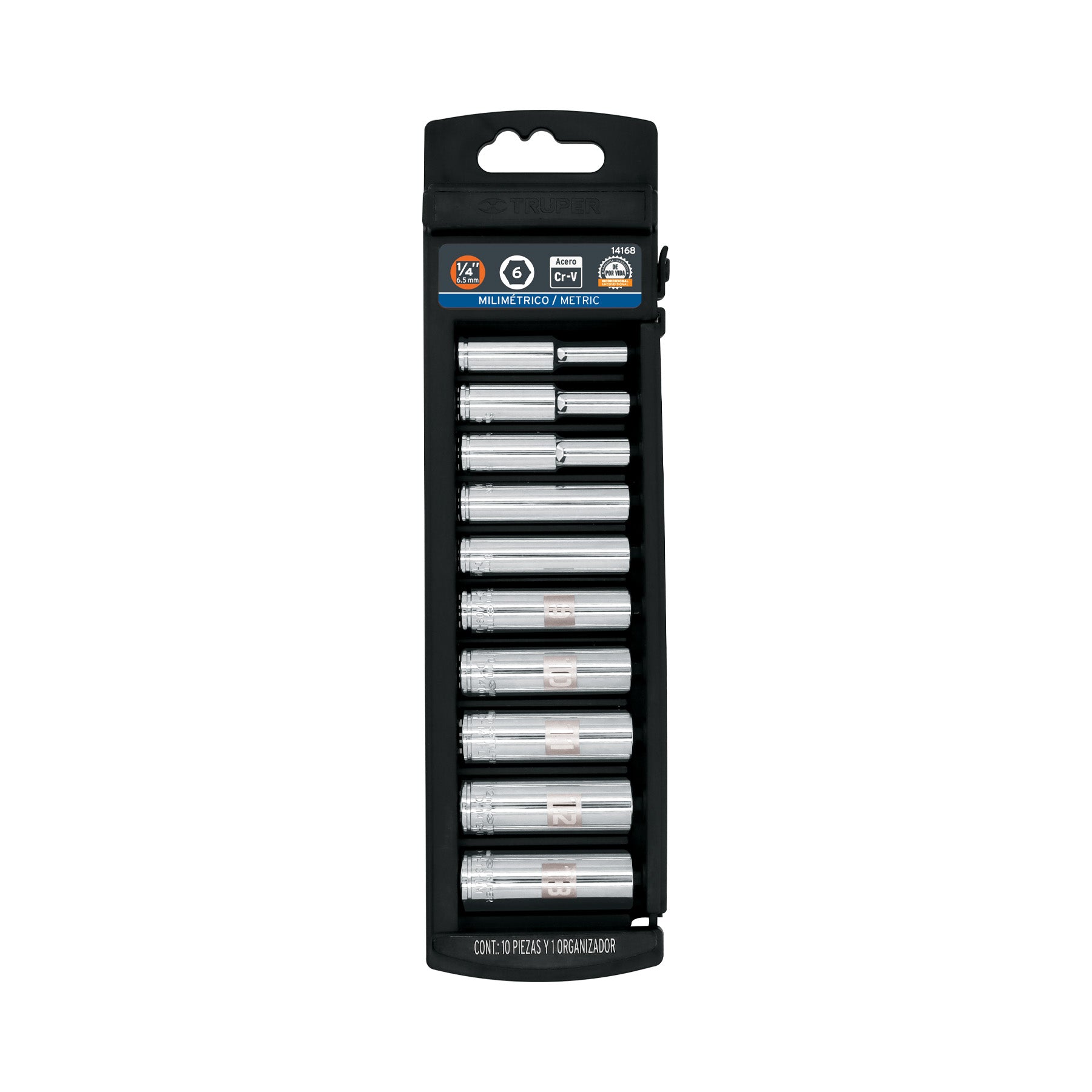 Juego de dados largos, cuadro 1/4", 10 piezas, milimétricos