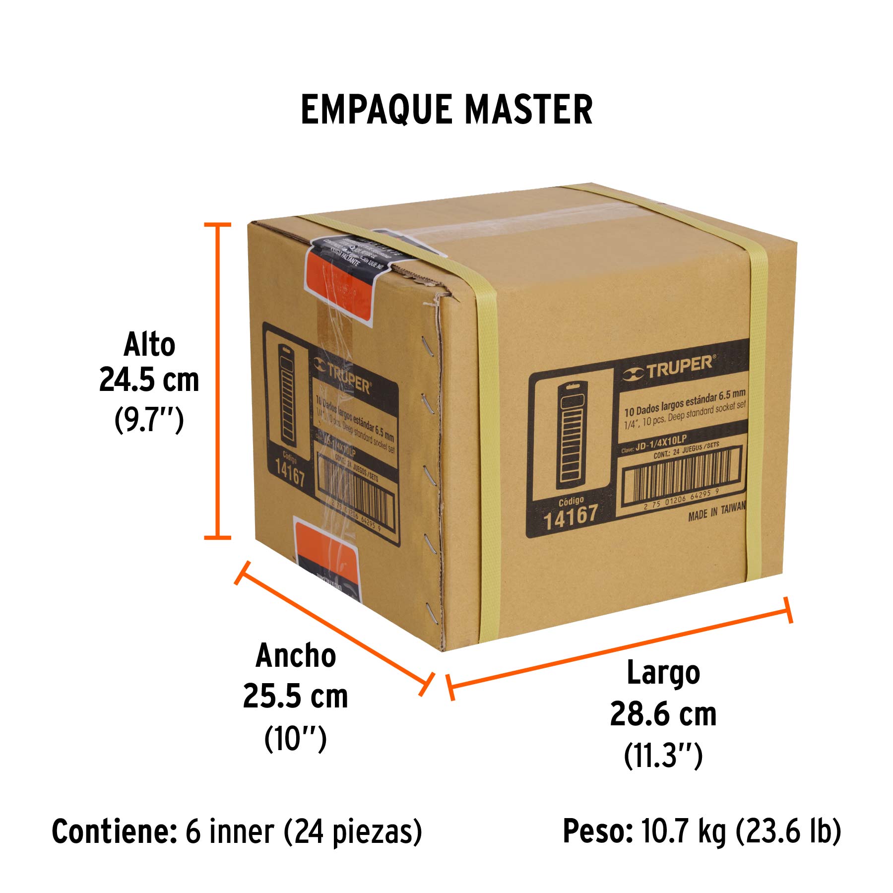 Juego de 10 dados largos, cuadro 1/4", standard