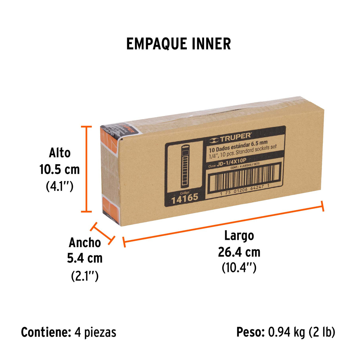 Juego de dados cuadro 1/4", 10 piezas