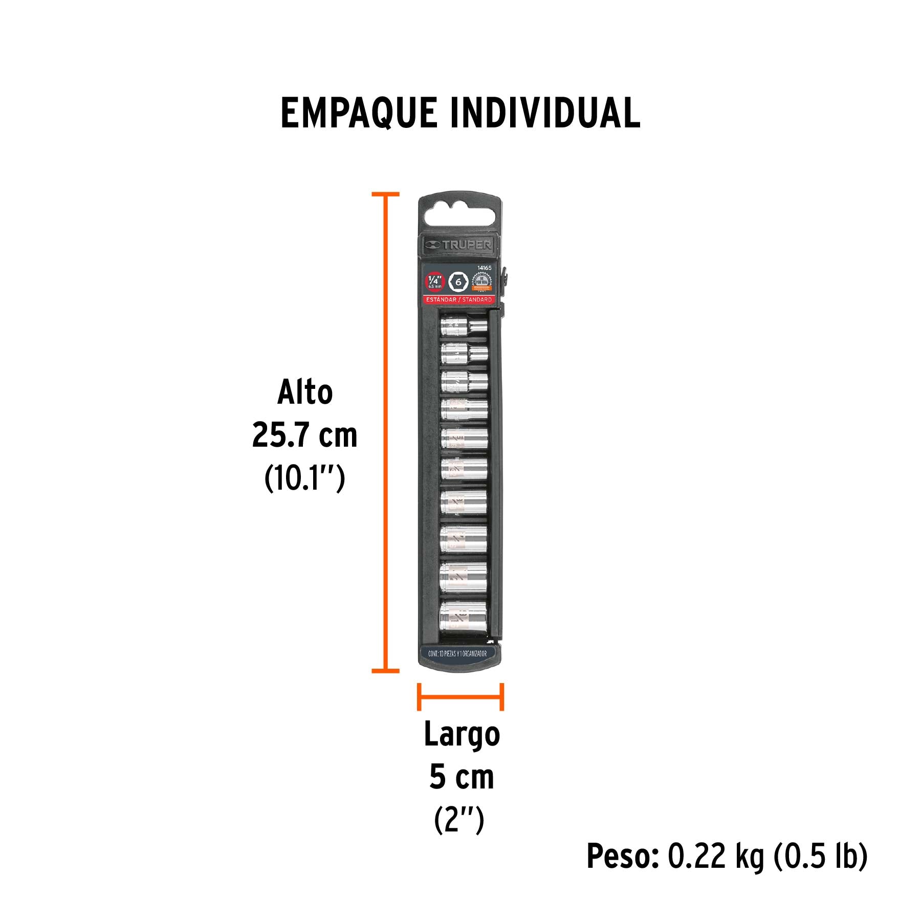 Juego de dados cuadro 1/4", 10 piezas