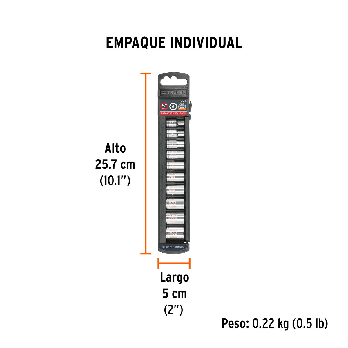Juego de dados cuadro 1/4", 10 piezas