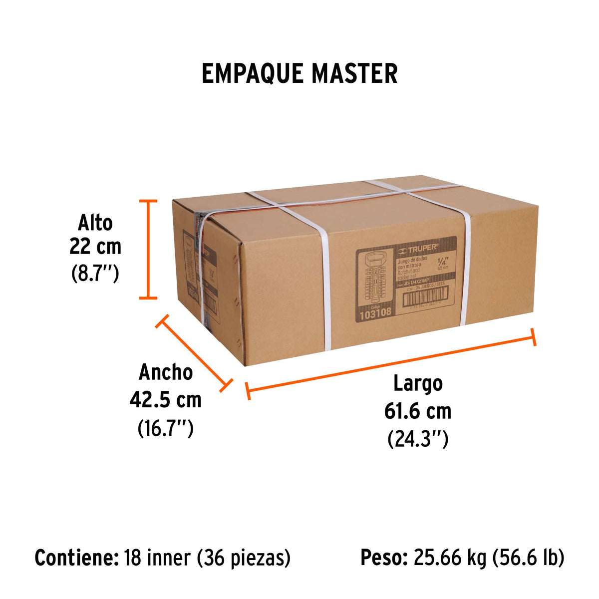 Juego de dados mm y std con matraca, cuadro 1/4', Truper