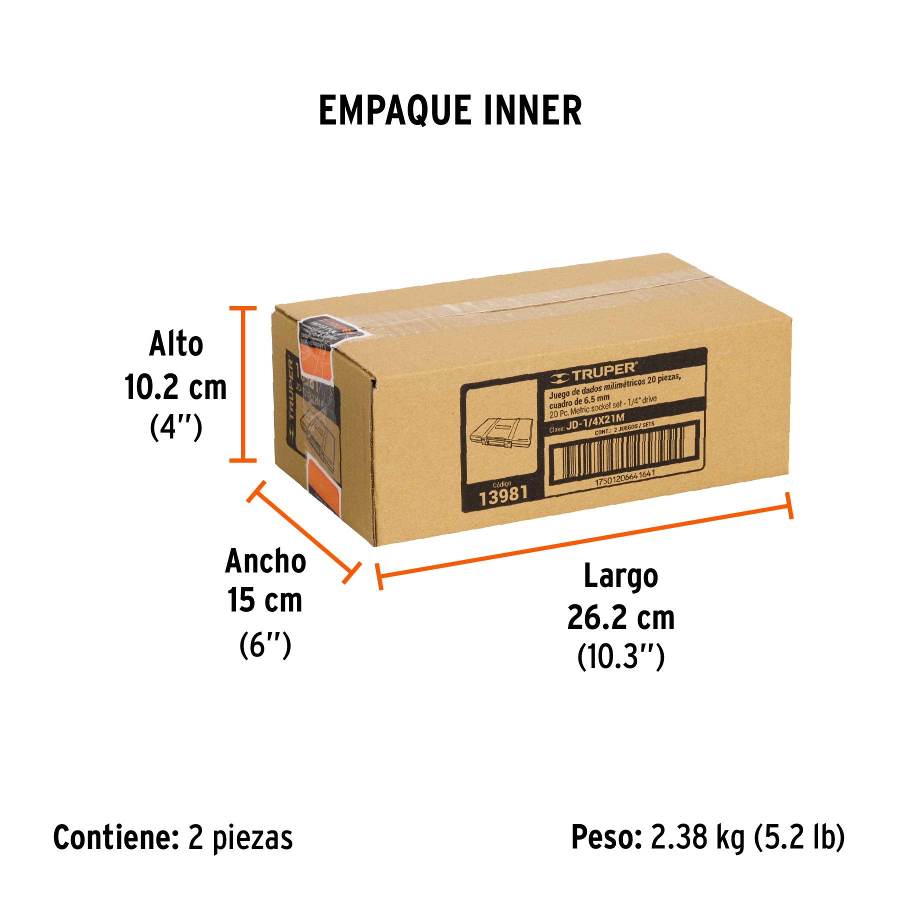 Juego de autoclé, cuadro 1/4", 20 piezas, milimétricos