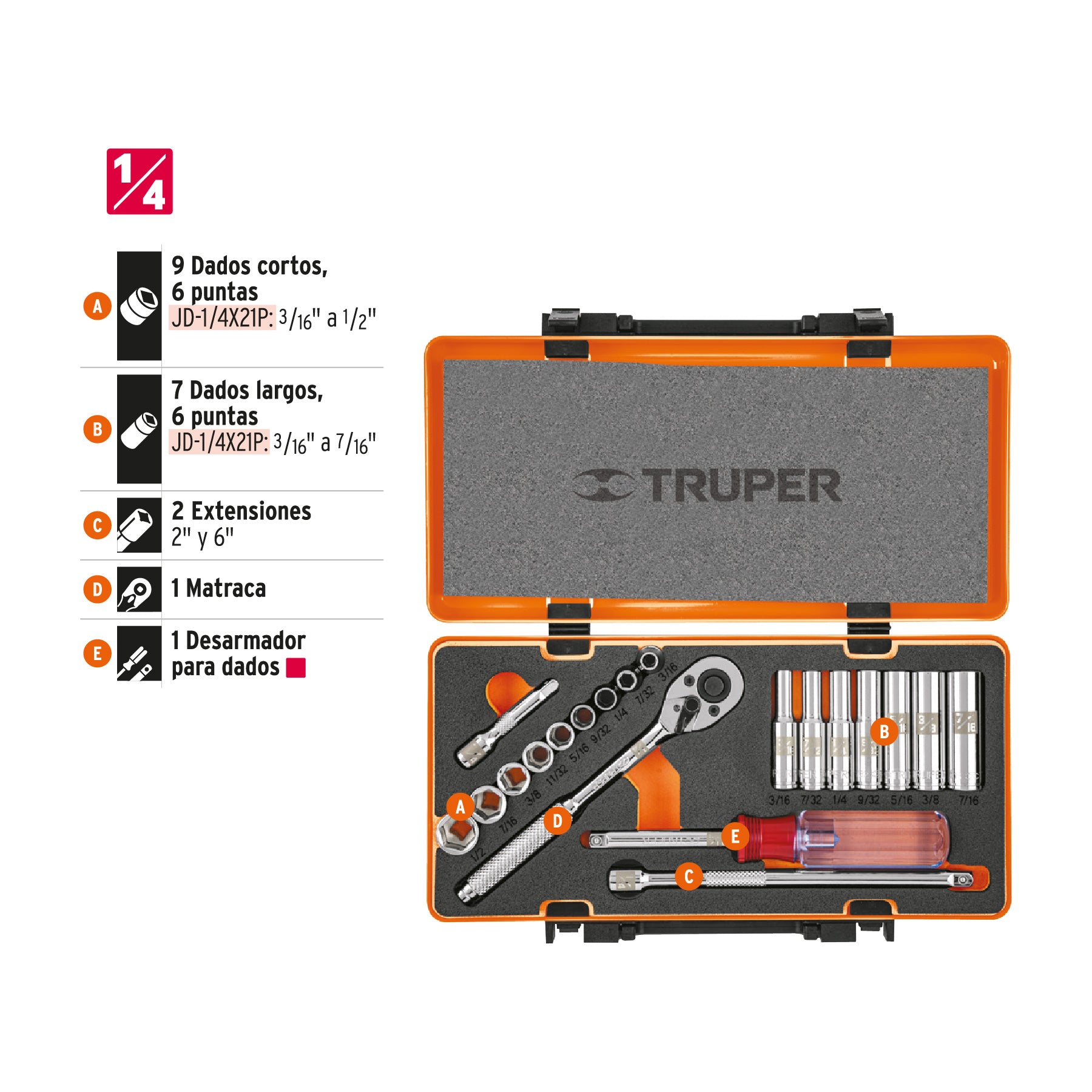 Juego de autoclé, cuadro 1/4", 20 piezas, Standard