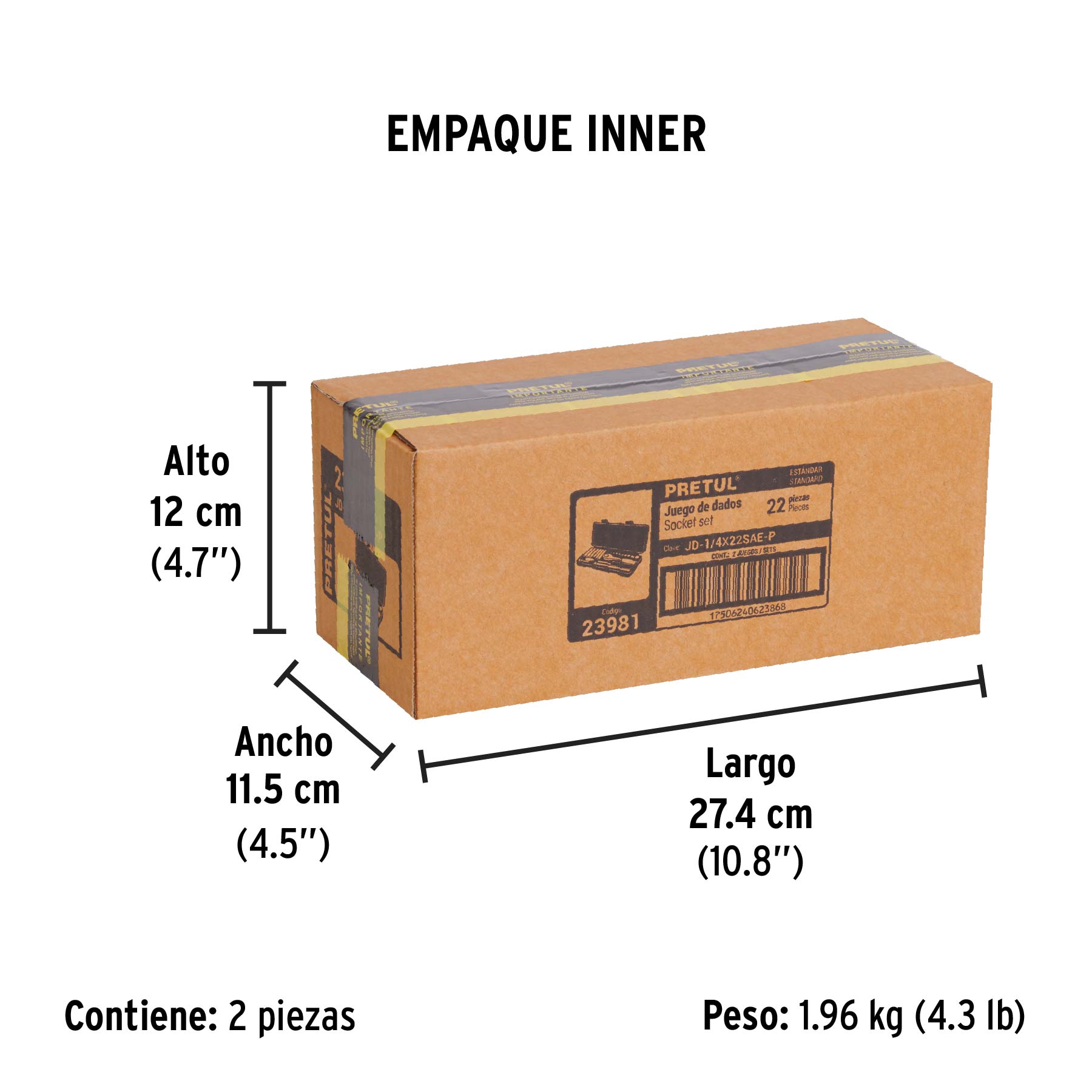 Juego de autoclé, cuadro 1/4", 22 piezas, Pretul