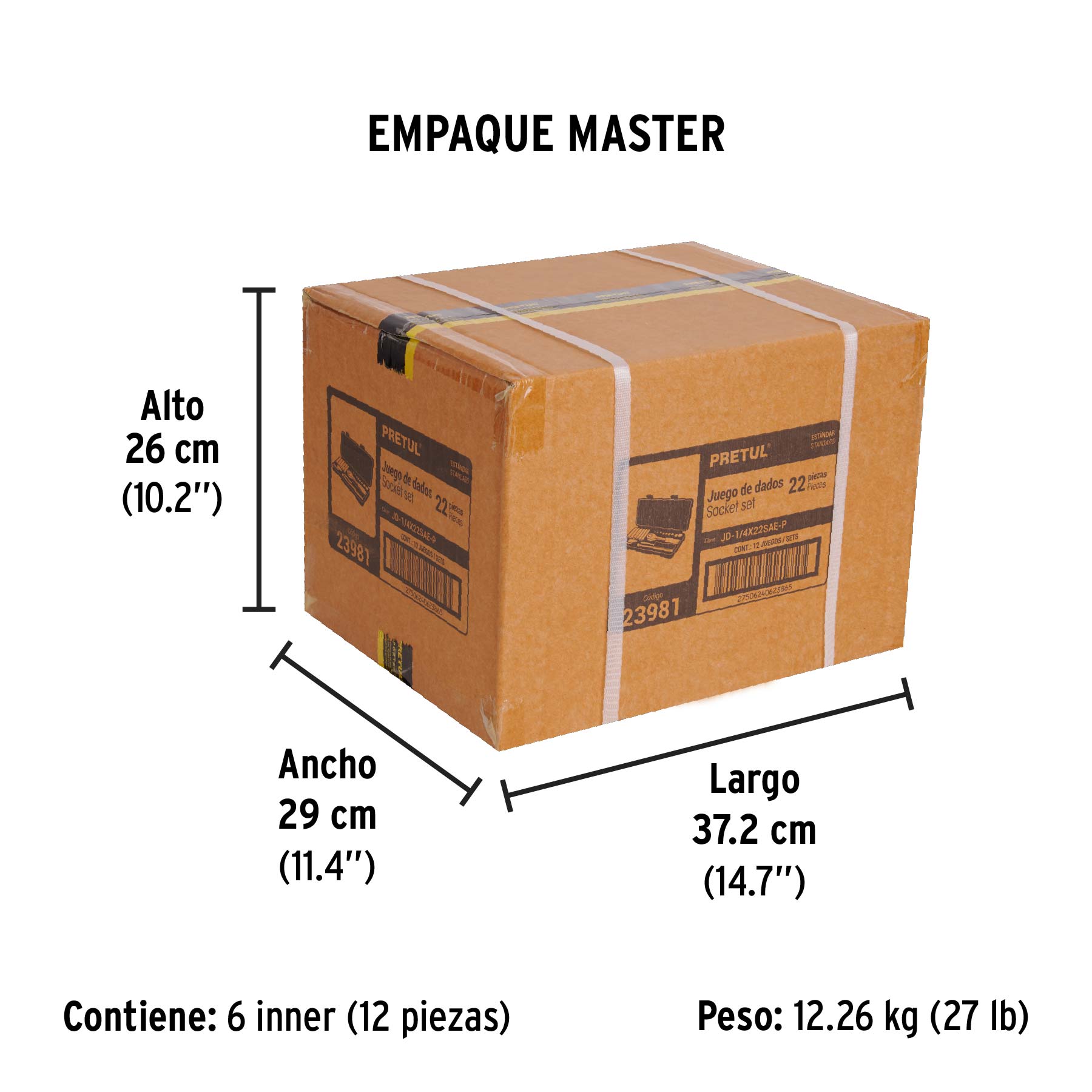 Juego de autoclé, cuadro 1/4", 22 piezas, Pretul