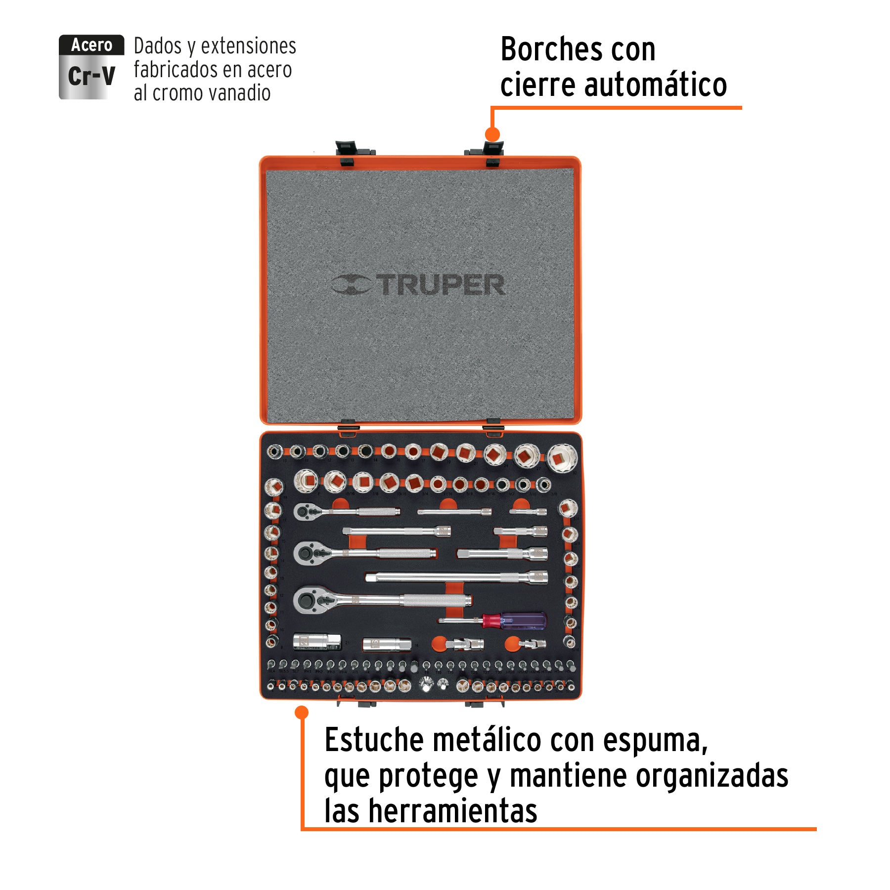 Juego de dados, cuadro 1/4, 3/8 y 1/2", 103 piezas, std y mm