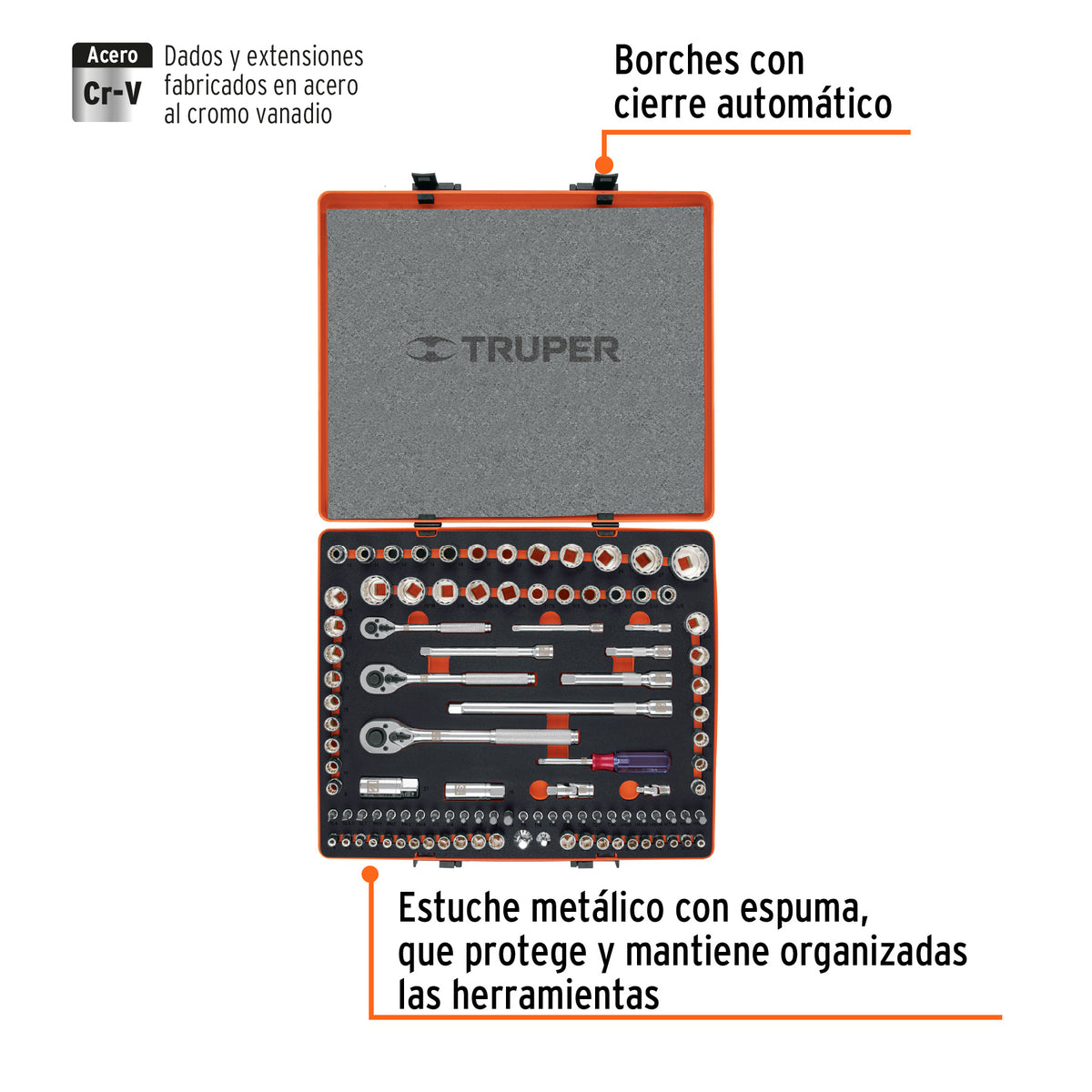 Juego de dados, cuadro 1/4, 3/8 y 1/2", 103 piezas, std y mm