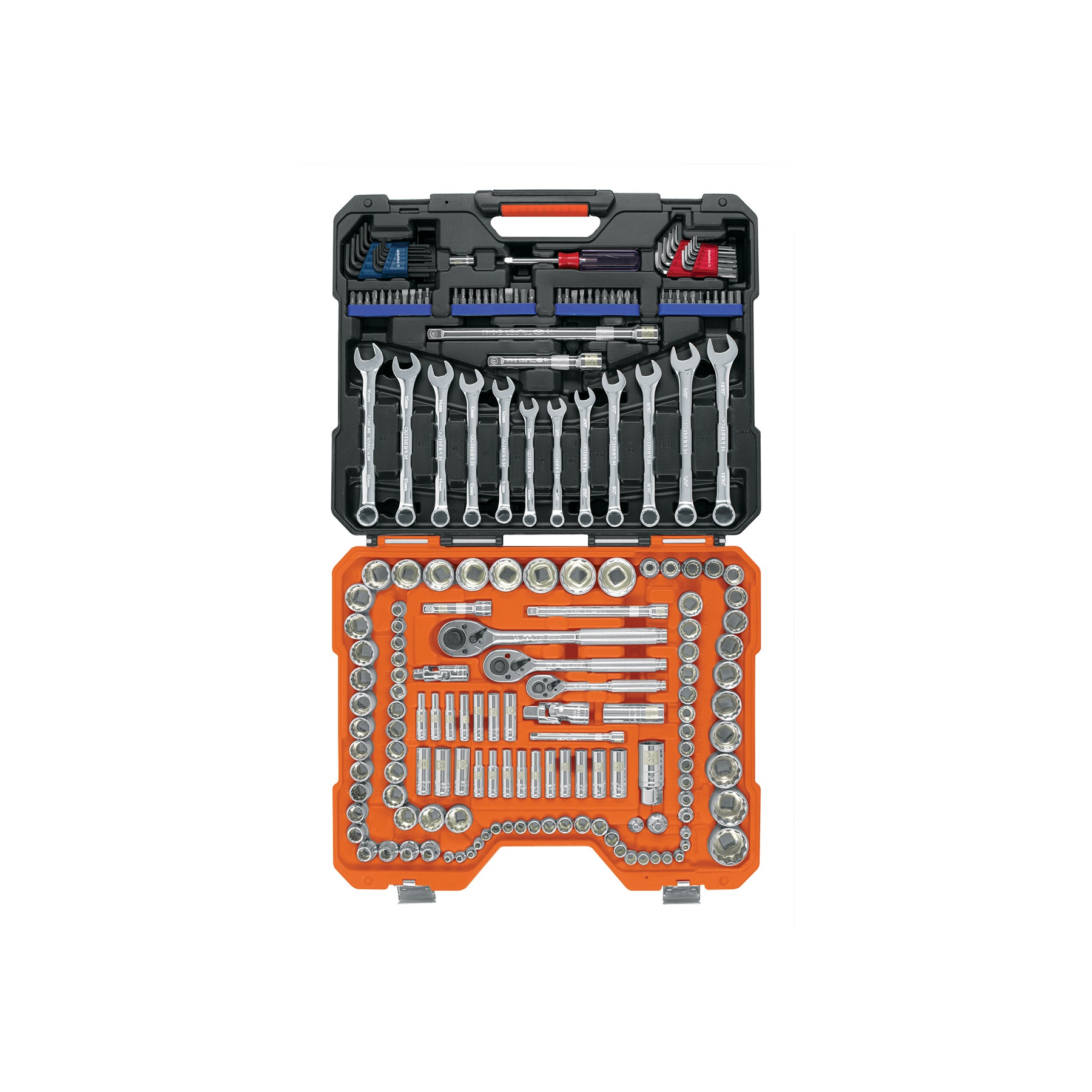 Juego de dados, cuadro 1/4, 3/8 y 1/2", 199 piezas, std y mm