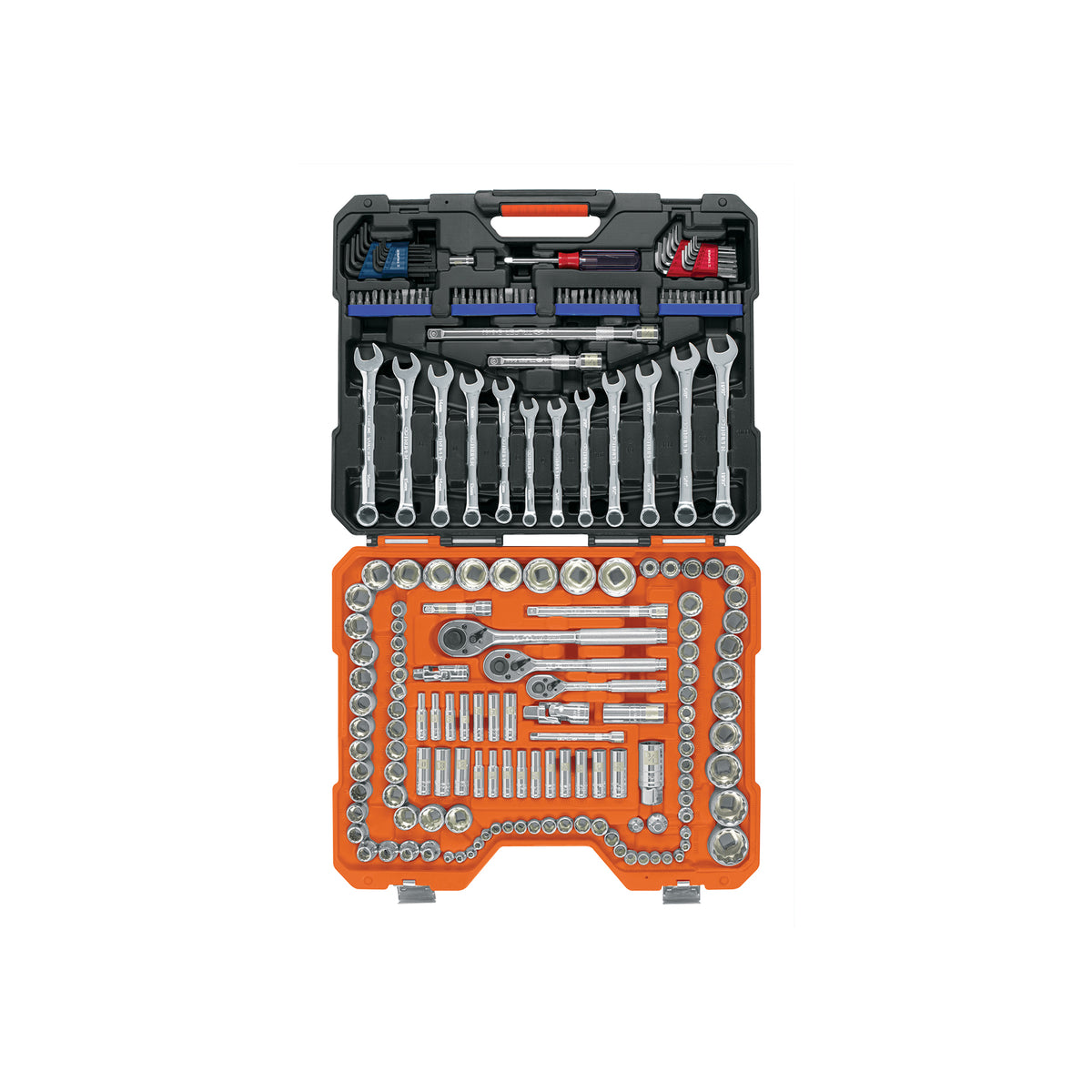 Juego de dados, cuadro 1/4, 3/8 y 1/2", 199 piezas, std y mm