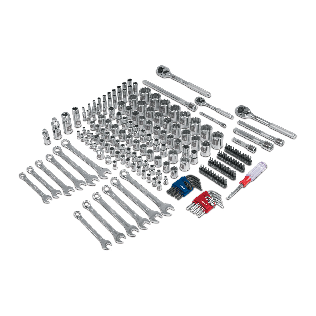 Juego de dados, cuadro 1/4, 3/8 y 1/2", 199 piezas, std y mm