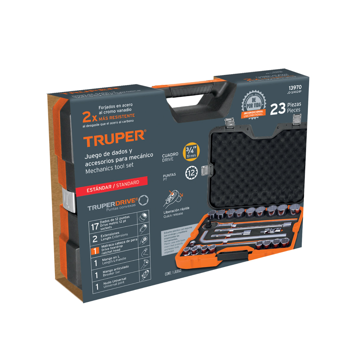 Juego de autoclé, cuadro 3/4", 23 piezas, Standard