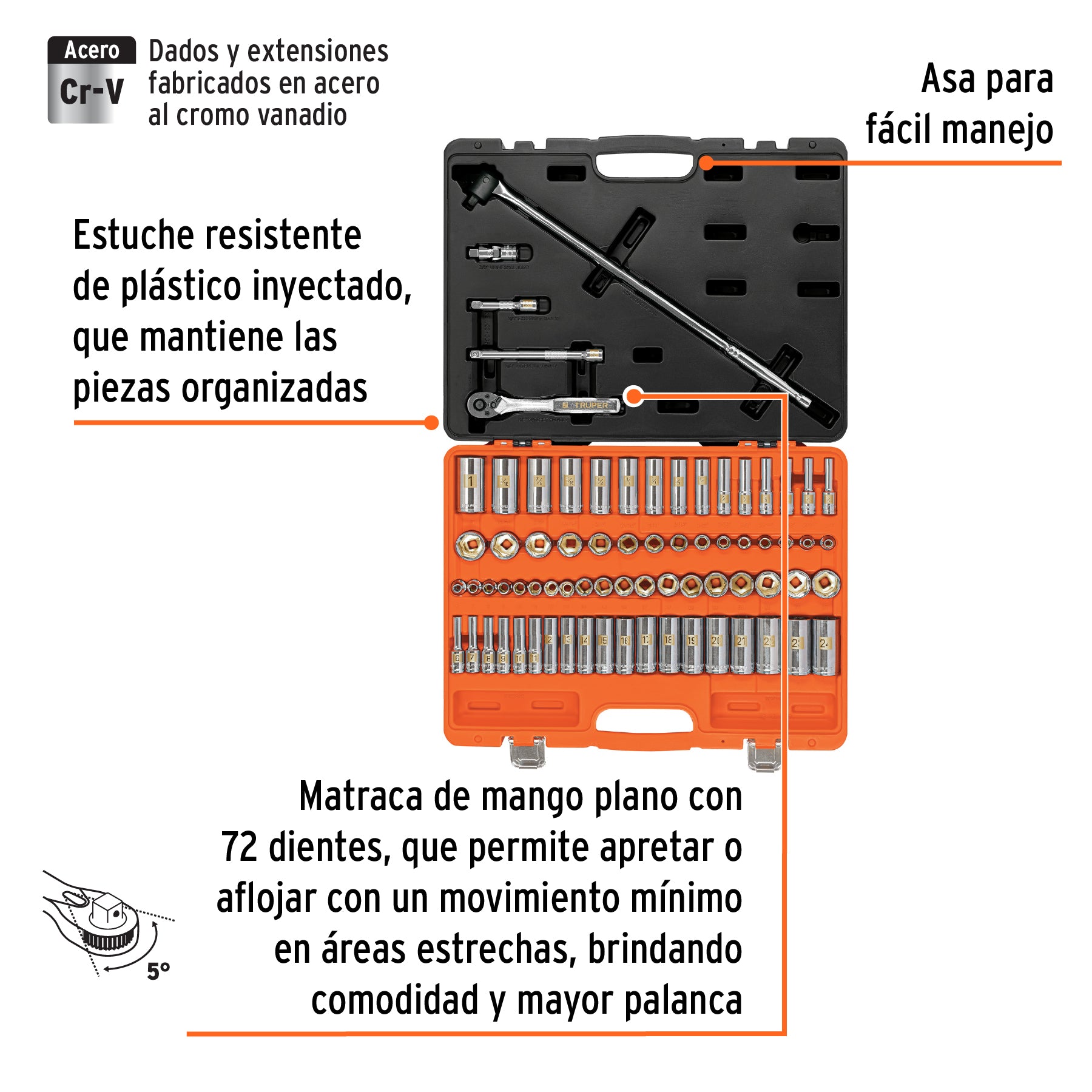 Juego de 73 herramientas cuadro 3/8' std y mm para mecánico