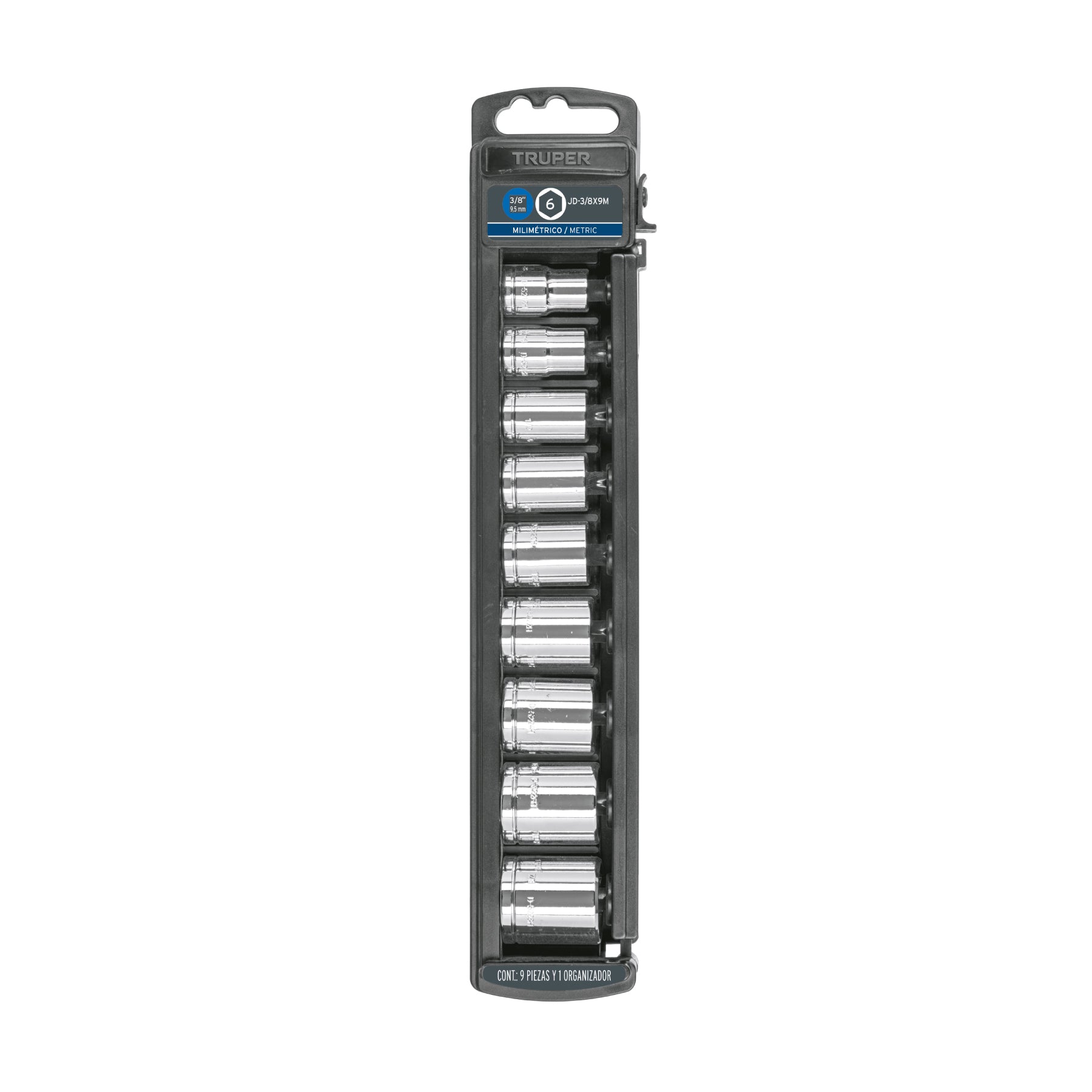 Juego de dados, cuadro 3/8", 9 piezas, milimétricos