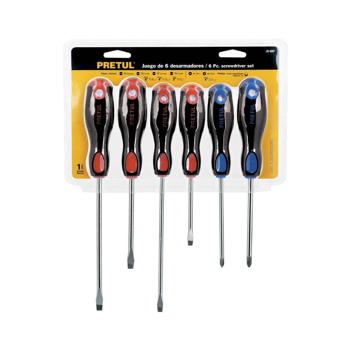 Juego de desarmadores, 6 piezas, mango comfort grip, pretul