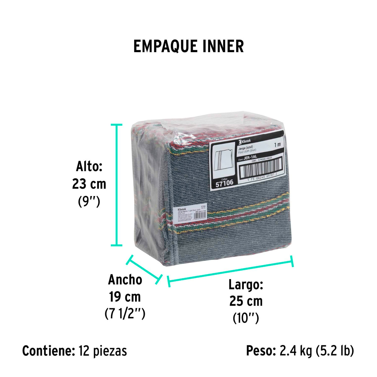 Jerga sarga ligera de 1 m x 48 cm, azul