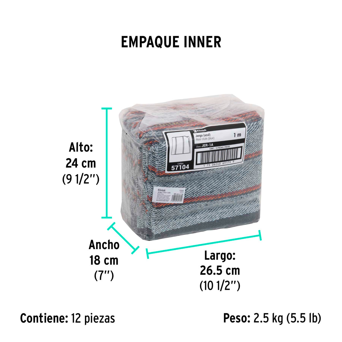 Jerga sarga gruesa de 1 m x 48 cm, azul
