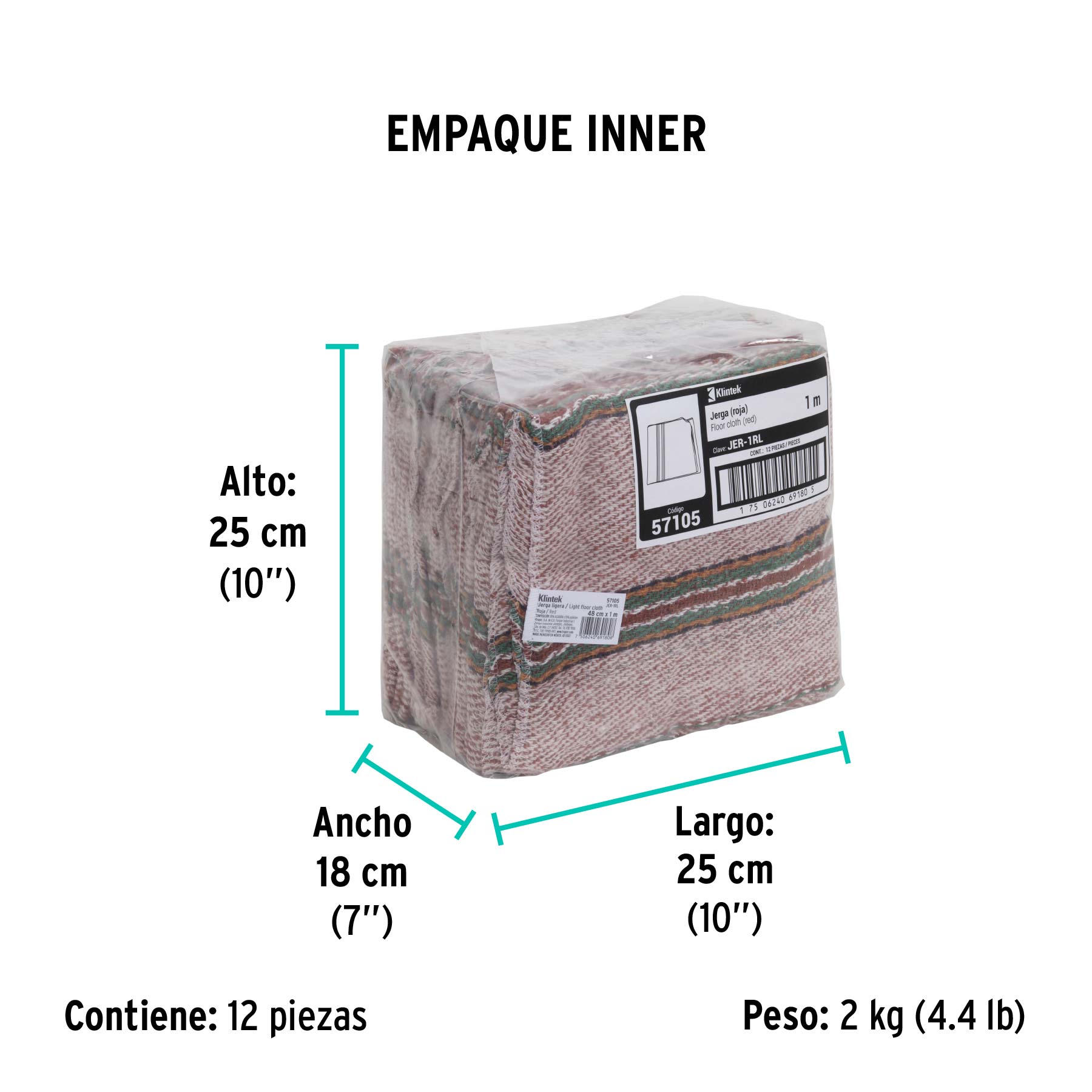 Jerga sarga ligera de 1 m x 48 cm, roja