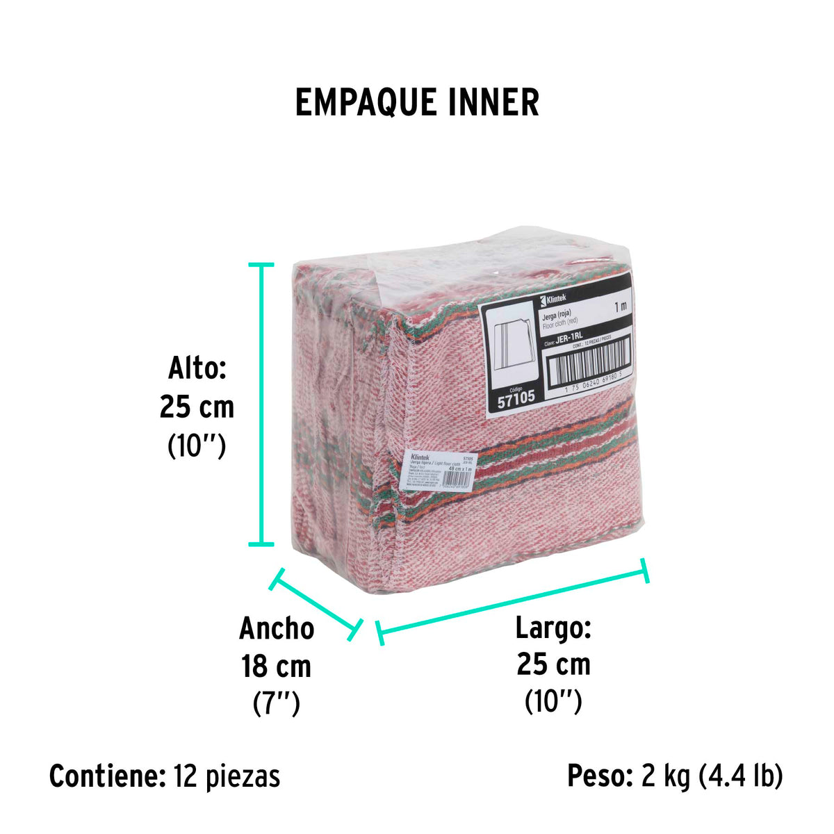 Jerga sarga ligera de 1 m x 48 cm, roja