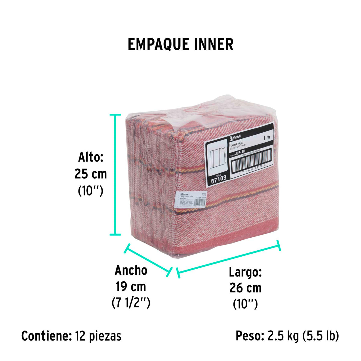 Jerga sarga gruesa de 1 m x 48 cm, roja