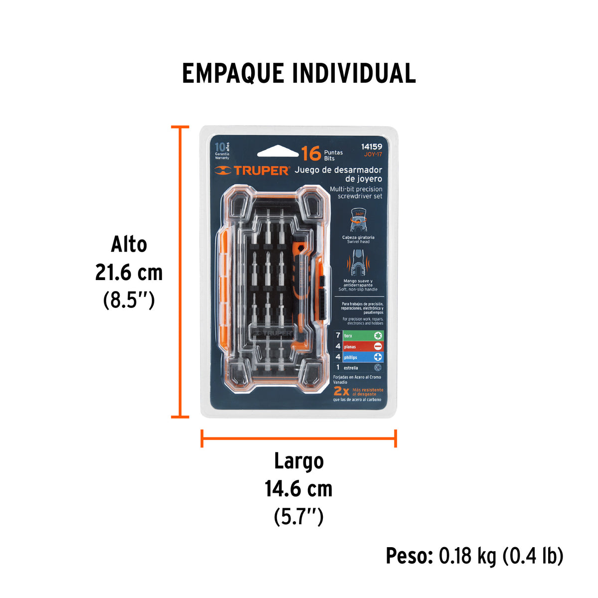 Juego desarmadores precisión, puntas intercambiables, 17pzas