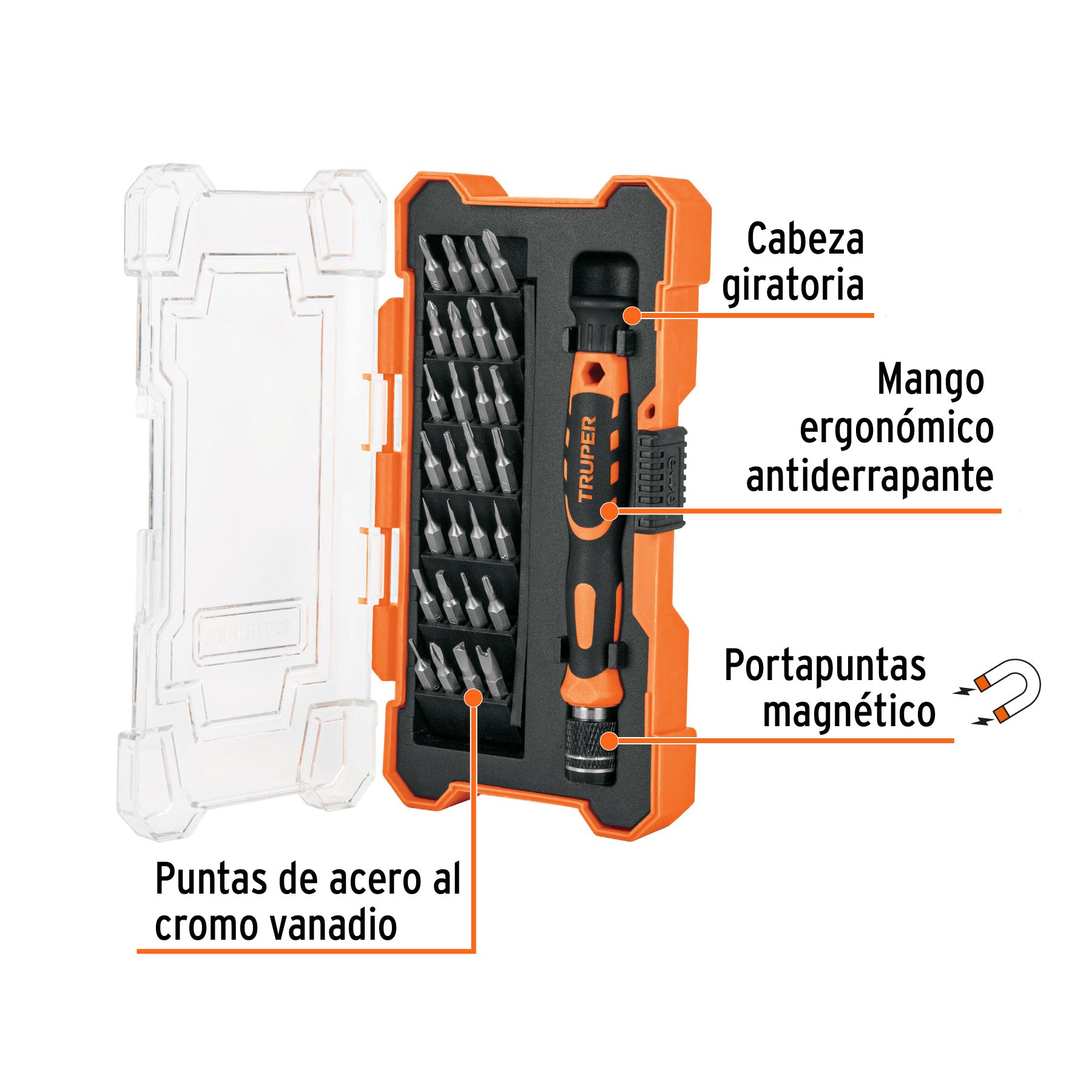 Juego desarmadores de precisión, punta intercambiable,29pzas