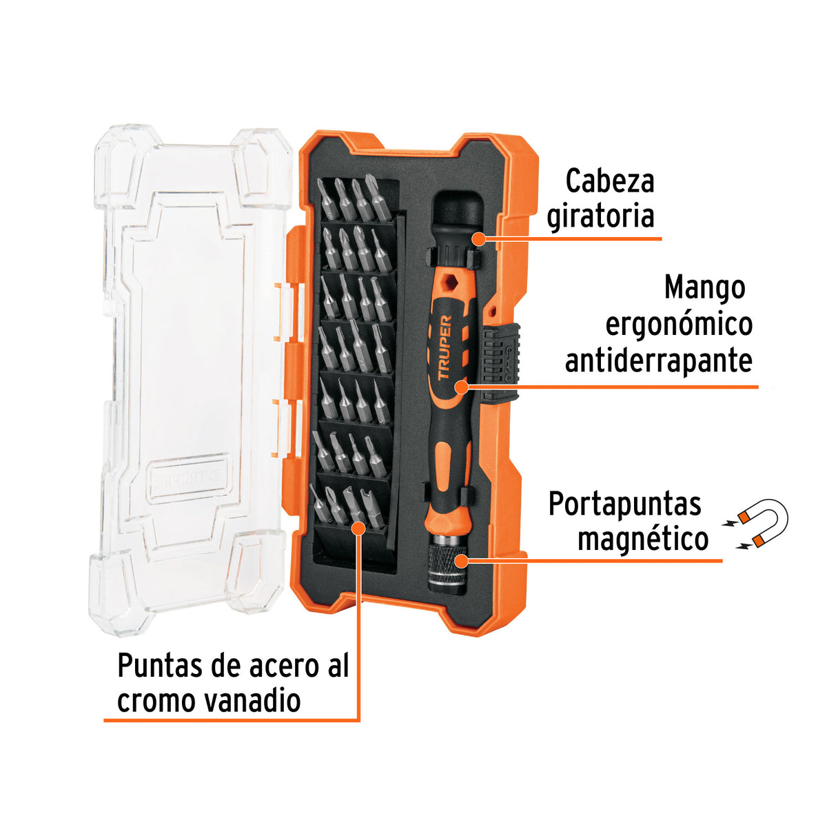 Juego desarmadores de precisión, punta intercambiable,29pzas