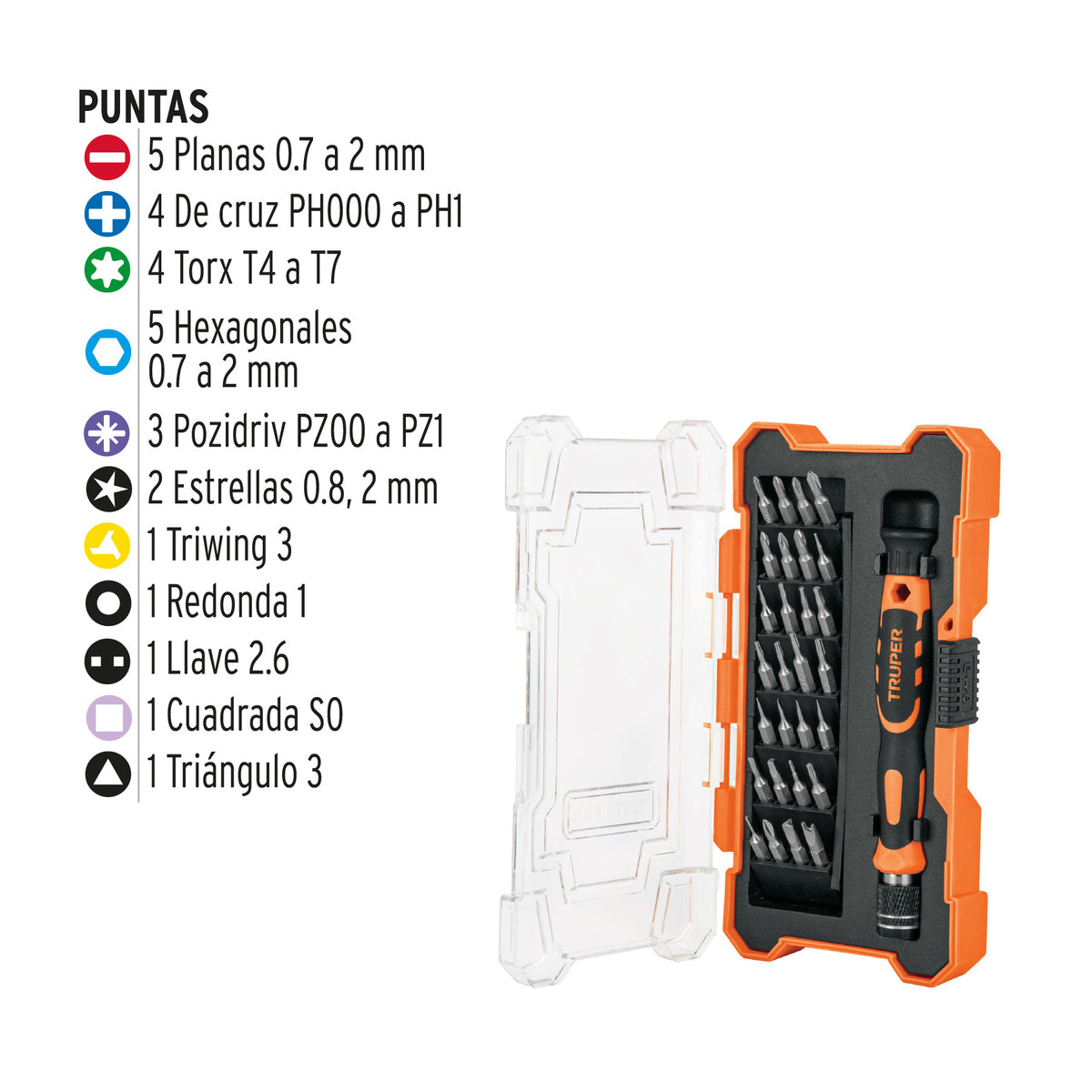 Juego desarmadores de precisión, punta intercambiable,29pzas