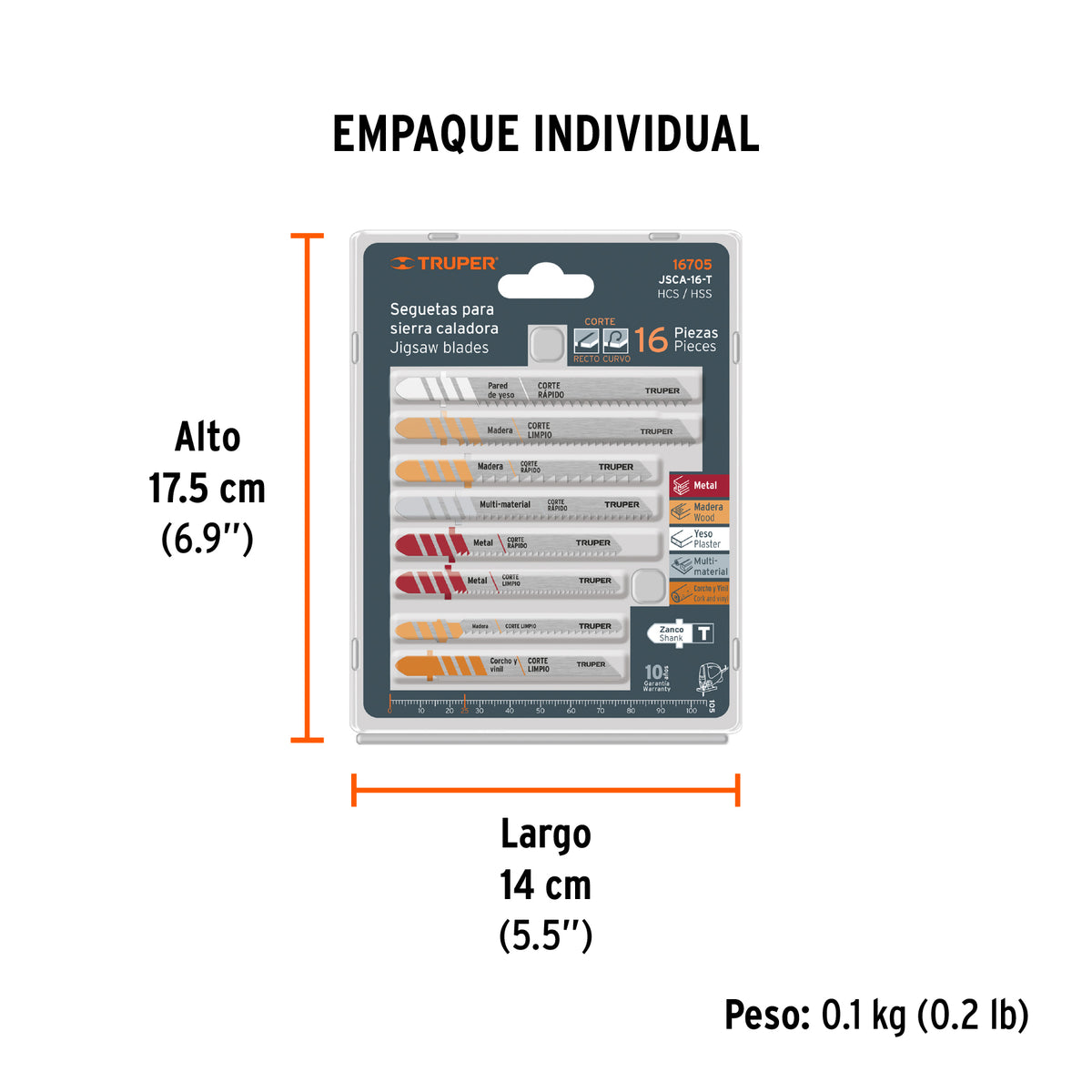 Juego seguetas caladoras, zanco t, cortes rectos, 16 pzas