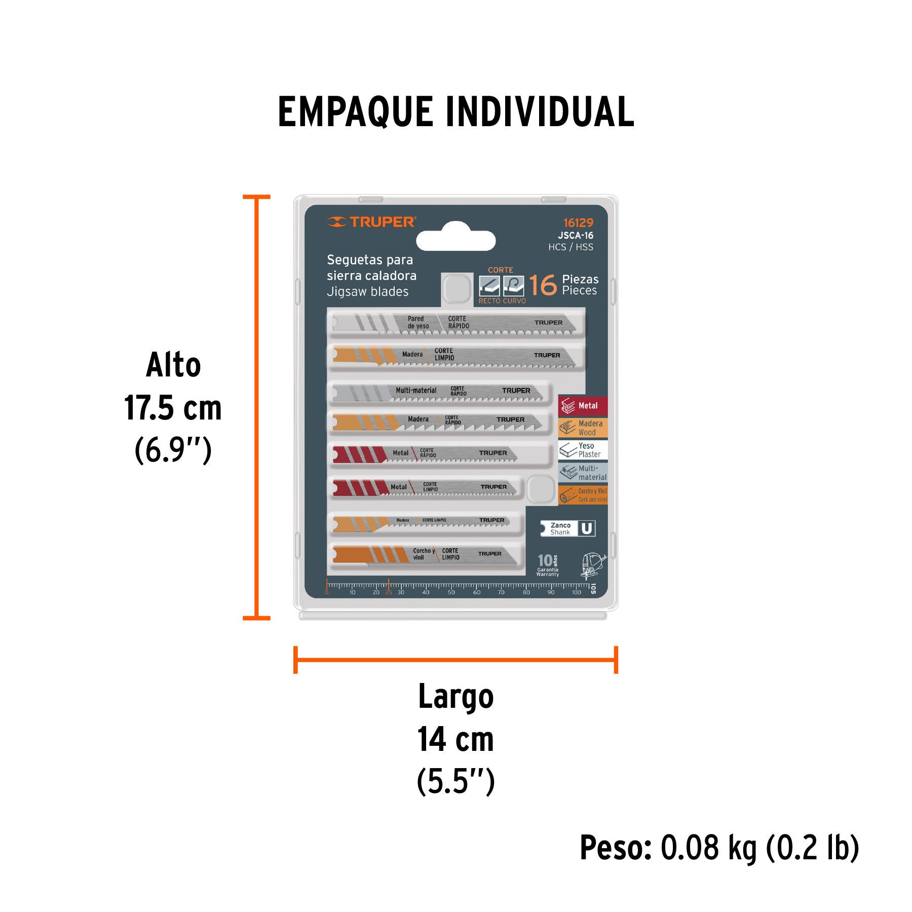 Juego seguetas caladoras, zanco u, cortes rectos, 16 pzas