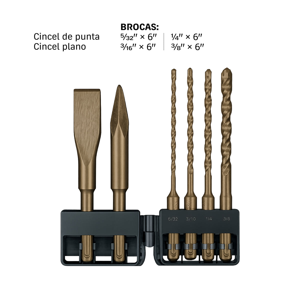 Juego de 6 brocas y cinceles SDS plus en estuche, Truper