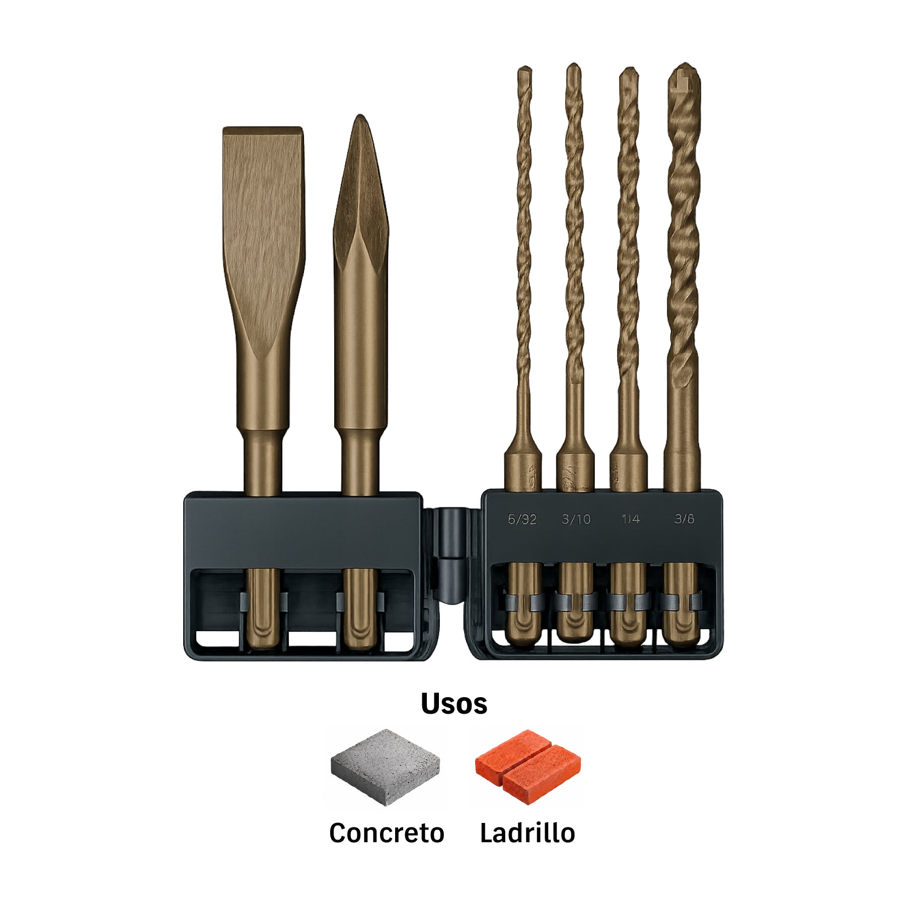 Juego de 6 brocas y cinceles SDS plus en estuche, Truper