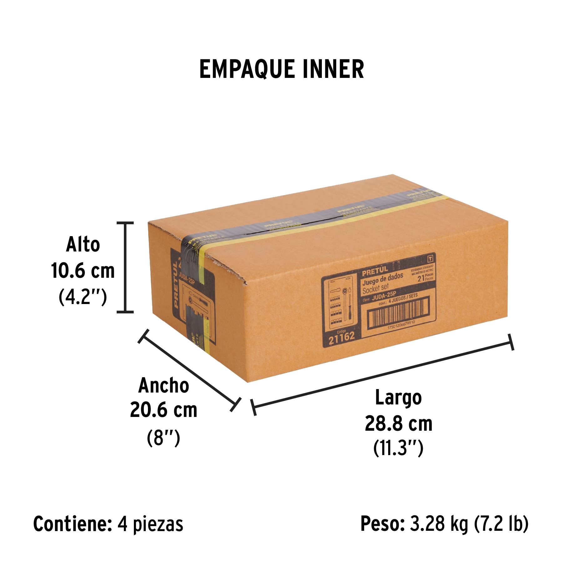 Juego de dados, cuadro 1/4 y 3/8", 21 piezas, Pretul