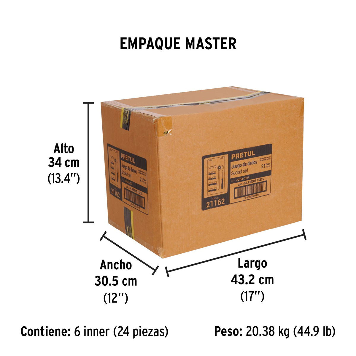 Juego de dados, cuadro 1/4 y 3/8", 21 piezas, Pretul