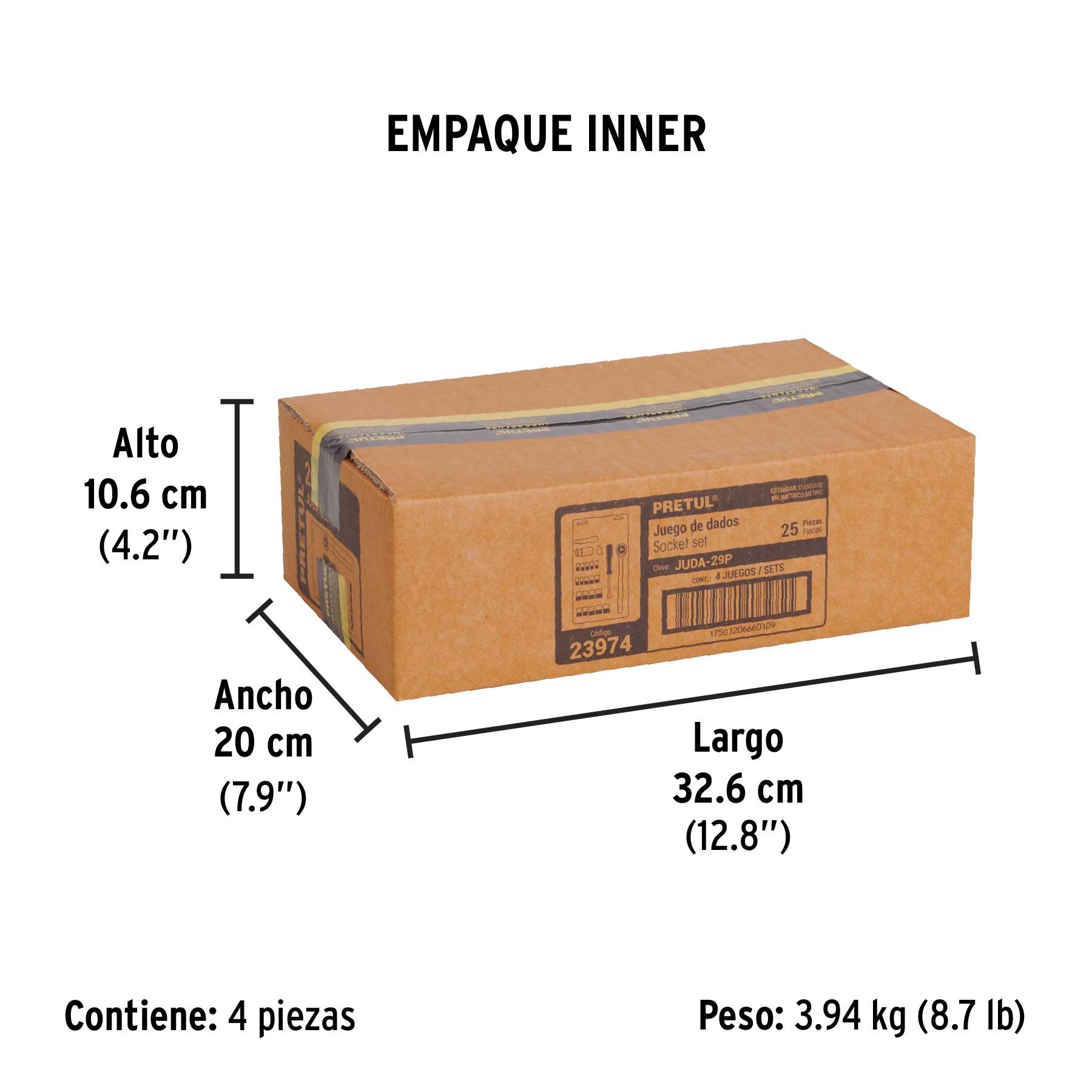 Juego de dados, cuadro 1/4 y 3/8", 25 piezas, Pretul