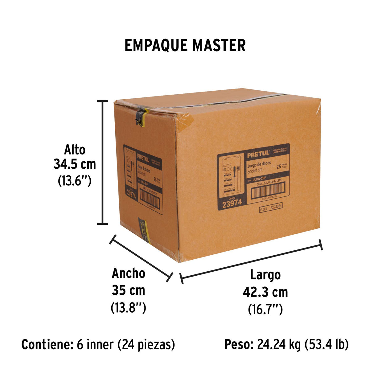 Juego de dados, cuadro 1/4 y 3/8", 25 piezas, Pretul