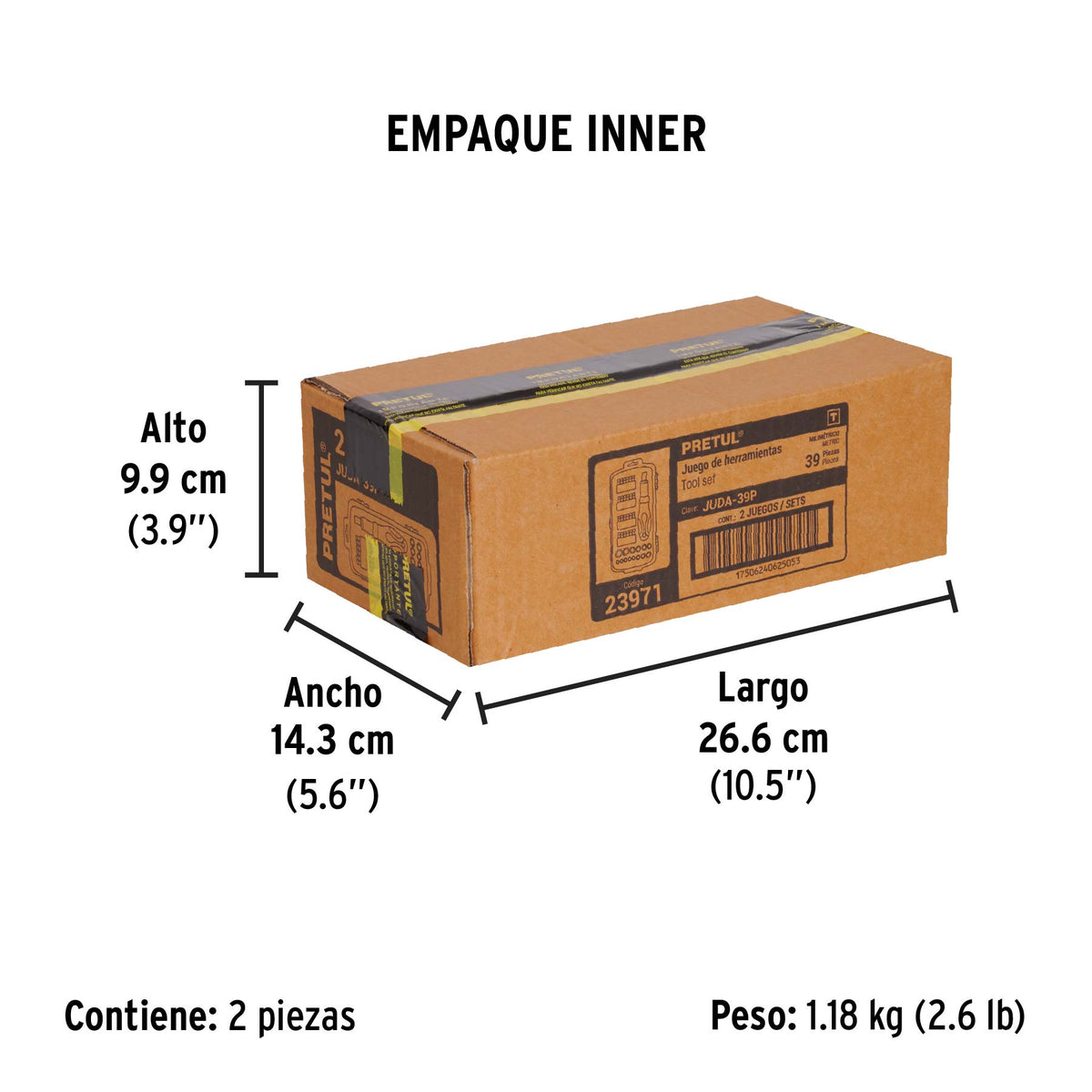 Juego de dados, cuadro 1/4", 39 piezas, Pretul