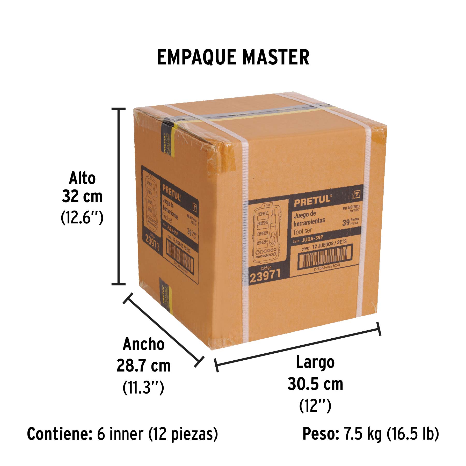 Juego de dados, cuadro 1/4", 39 piezas, Pretul
