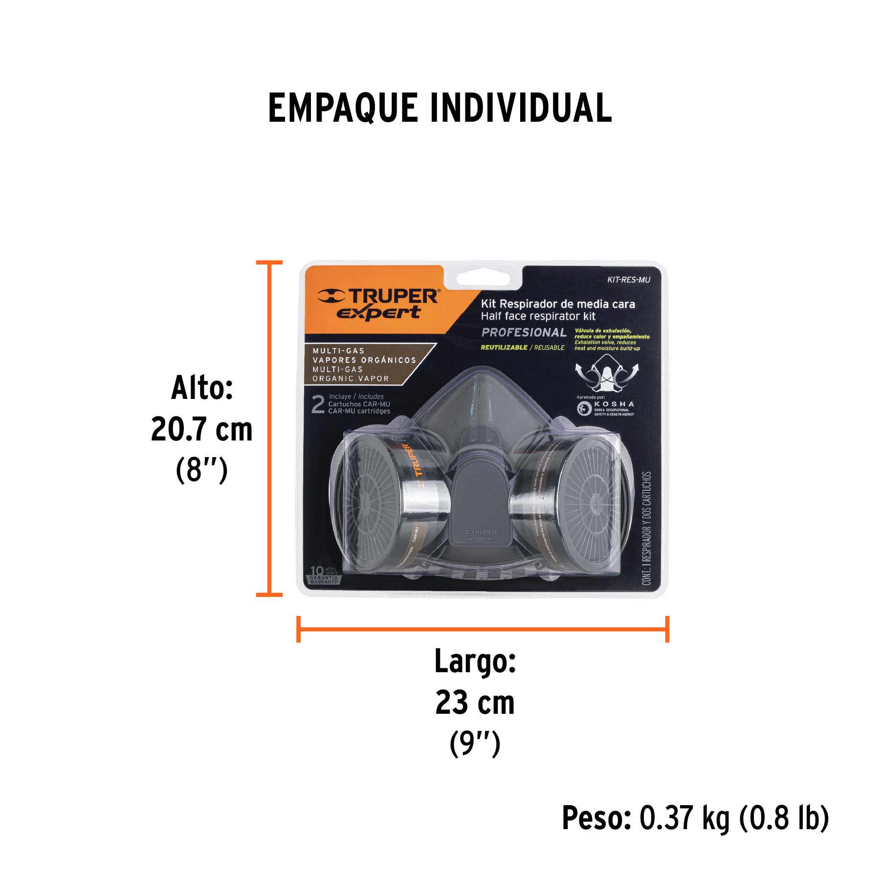 Kit respirador profesional con cartuchos multigas