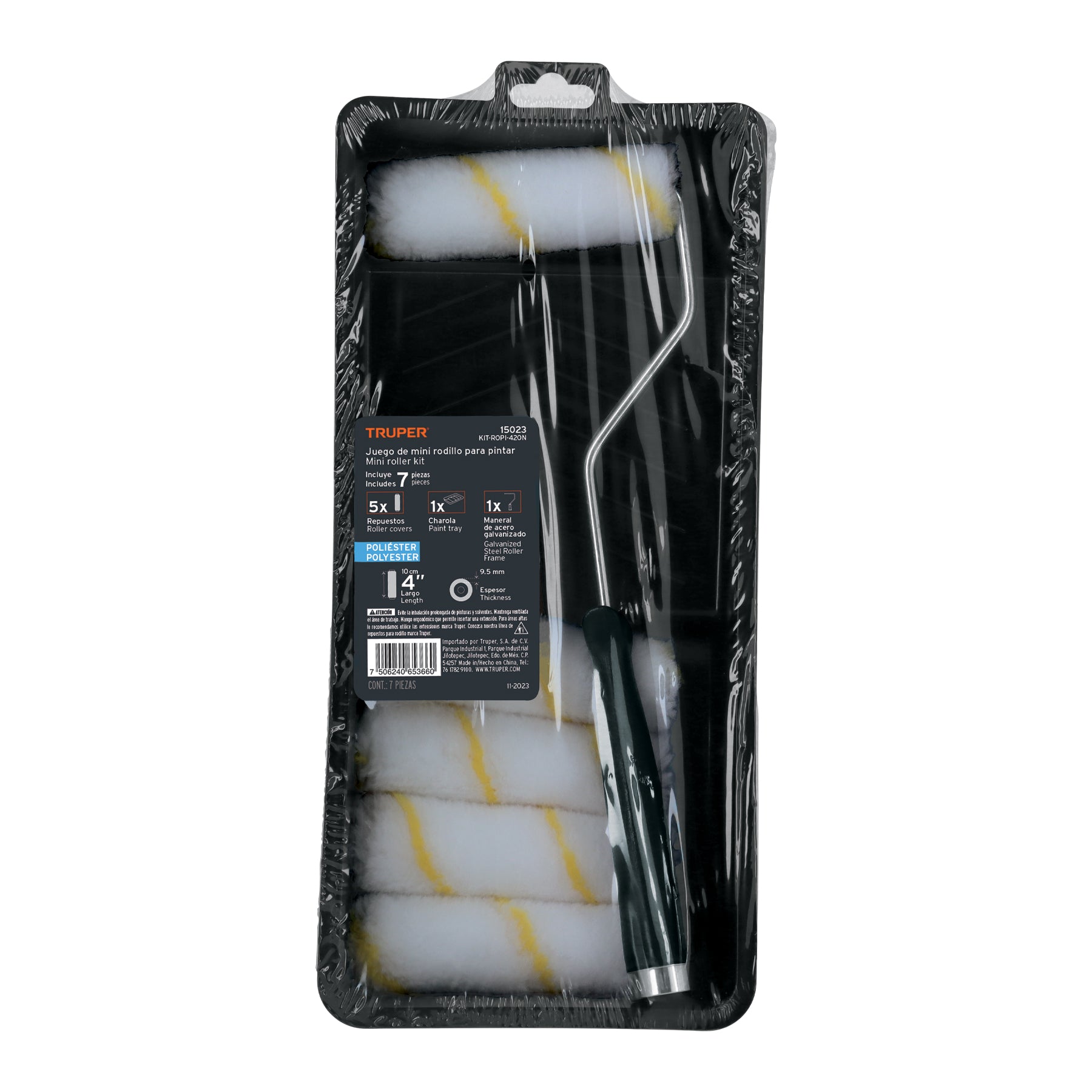 Kit de rodillo para pintar, 4" (maneral, charola y felpa)